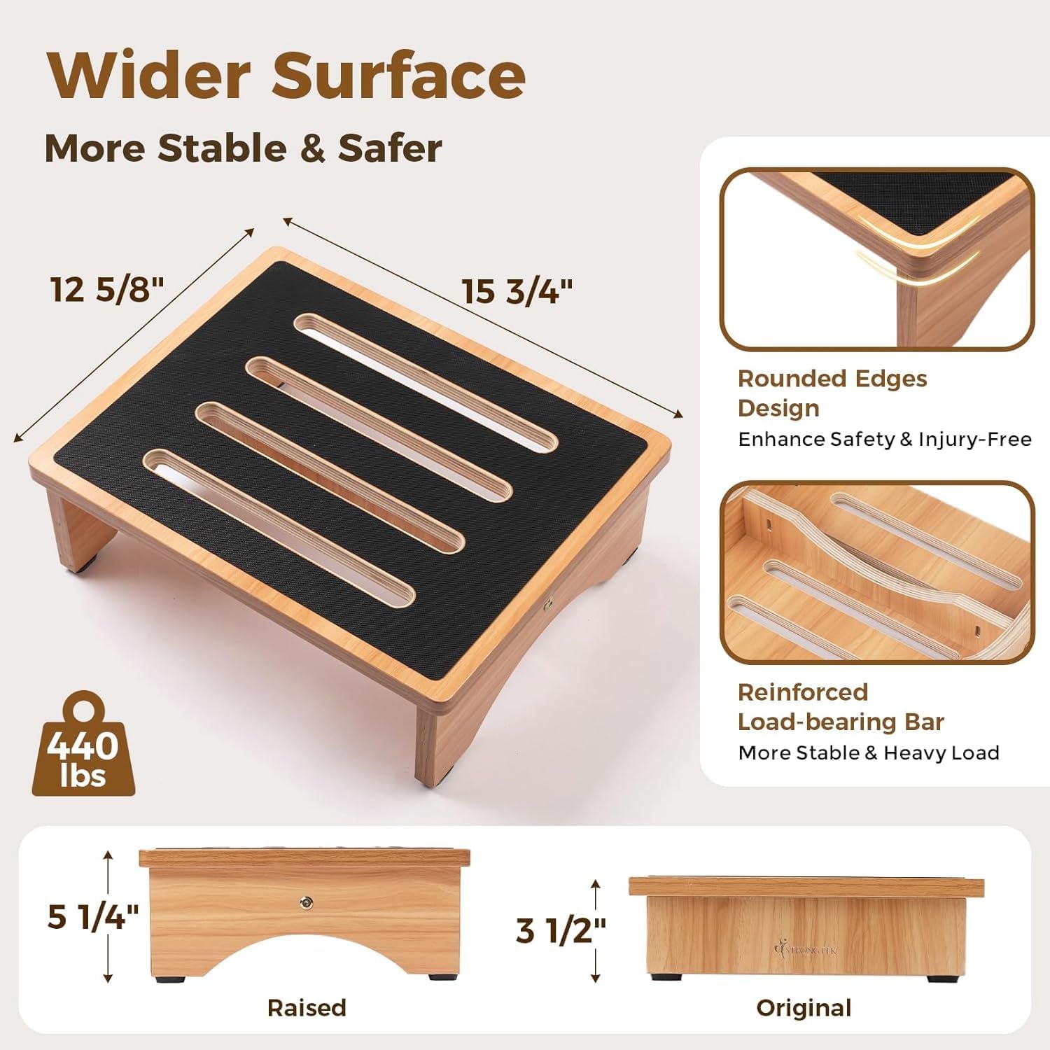 image:imageStrongTek 35 One Step Stool for Adults Sturdy Wooden Riser with NonSlip Rubber Top 440 lb Capacity No Assembly Required Portable for Kitchen Bathroom Bedside Kids amp Seniors5Natural