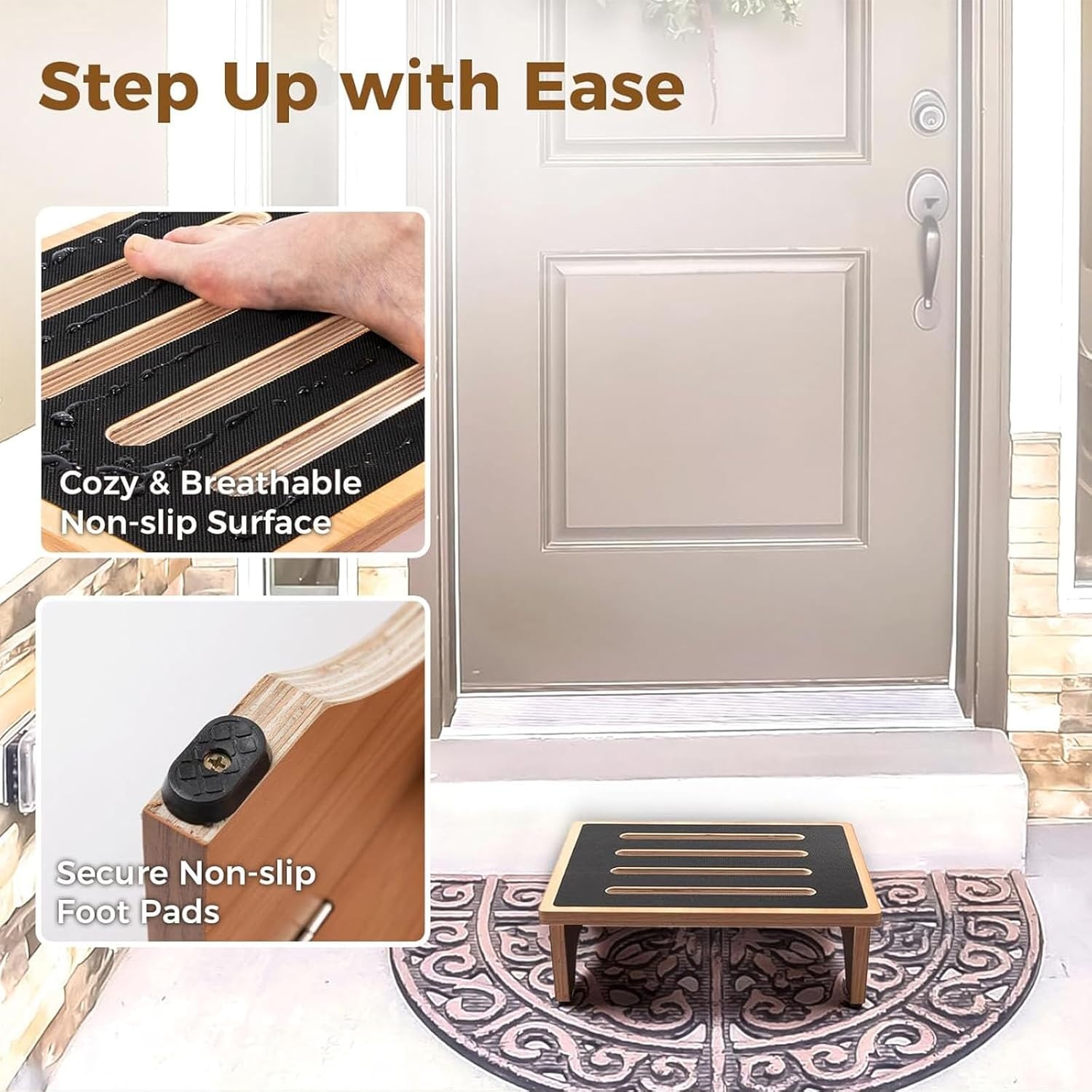 image:imageStrongTek 35 One Step Stool for Adults Sturdy Wooden Riser with NonSlip Rubber Top 440 lb Capacity No Assembly Required Portable for Kitchen Bathroom Bedside Kids amp Seniors5Natural