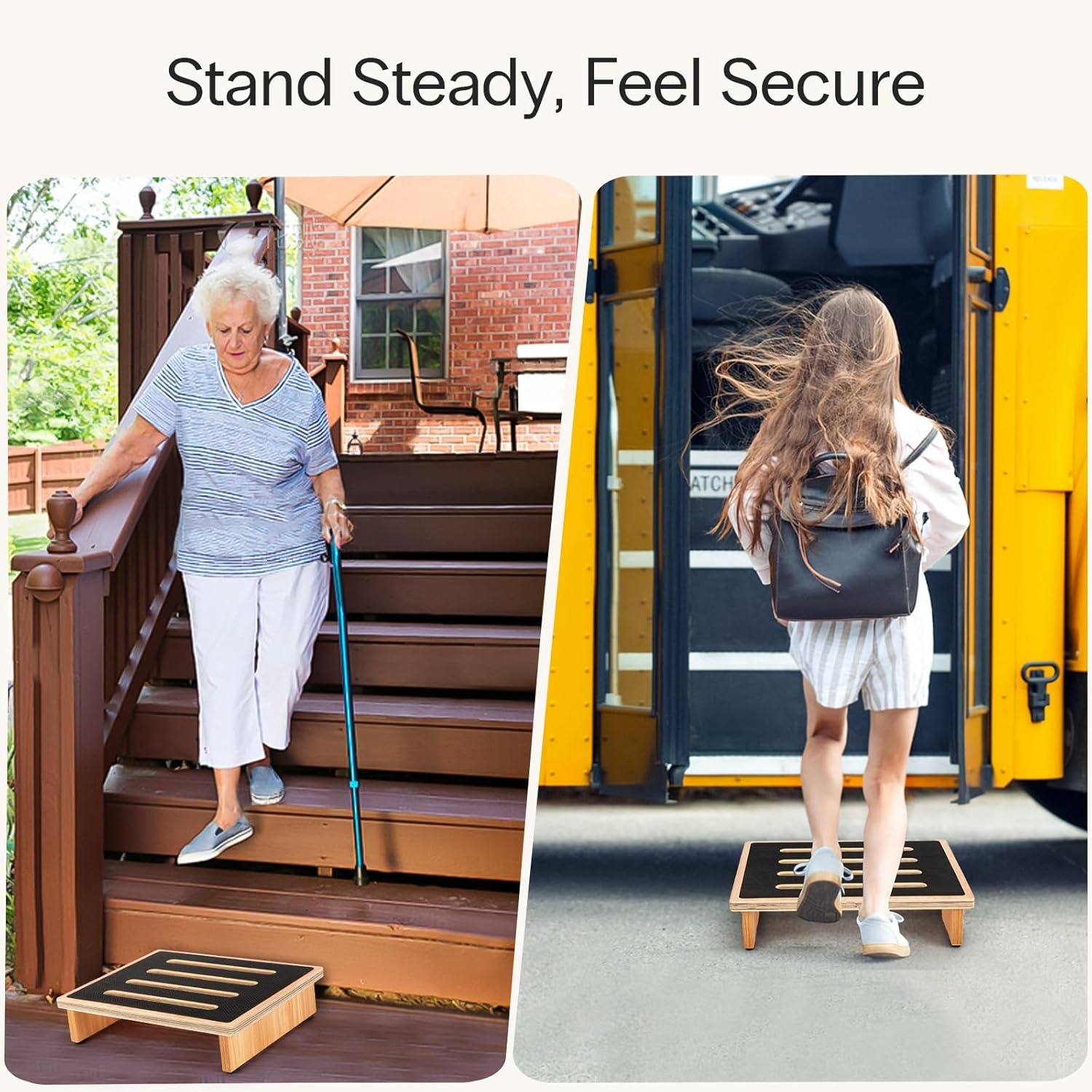 image:imageStrongTek 35 One Step Stool for Adults Sturdy Wooden Riser with NonSlip Rubber Top 440 lb Capacity No Assembly Required Portable for Kitchen Bathroom Bedside Kids amp Seniors35Natural