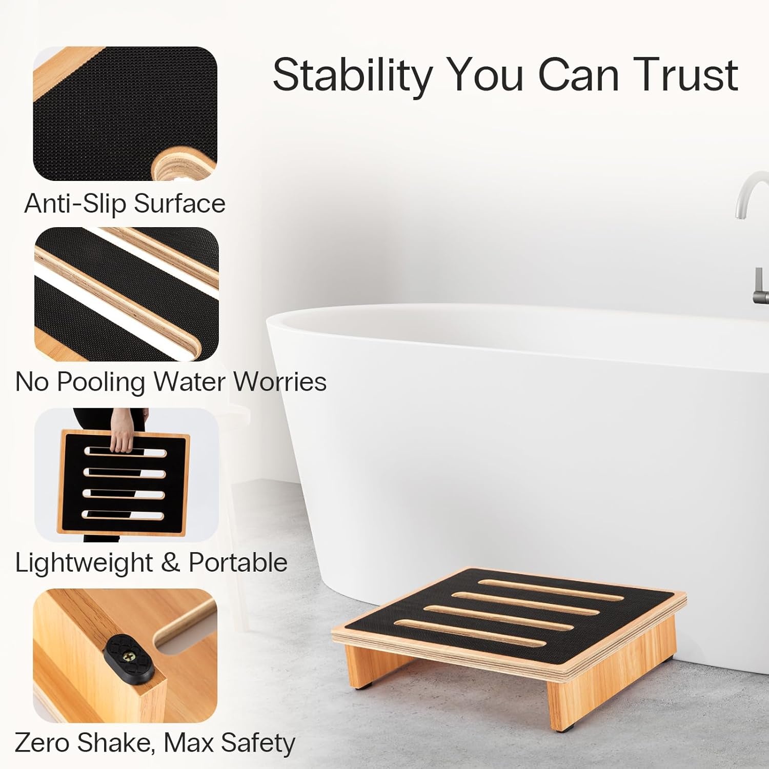 image:imageStrongTek 35 One Step Stool for Adults Sturdy Wooden Riser with NonSlip Rubber Top 440 lb Capacity No Assembly Required Portable for Kitchen Bathroom Bedside Kids amp Seniors35Natural