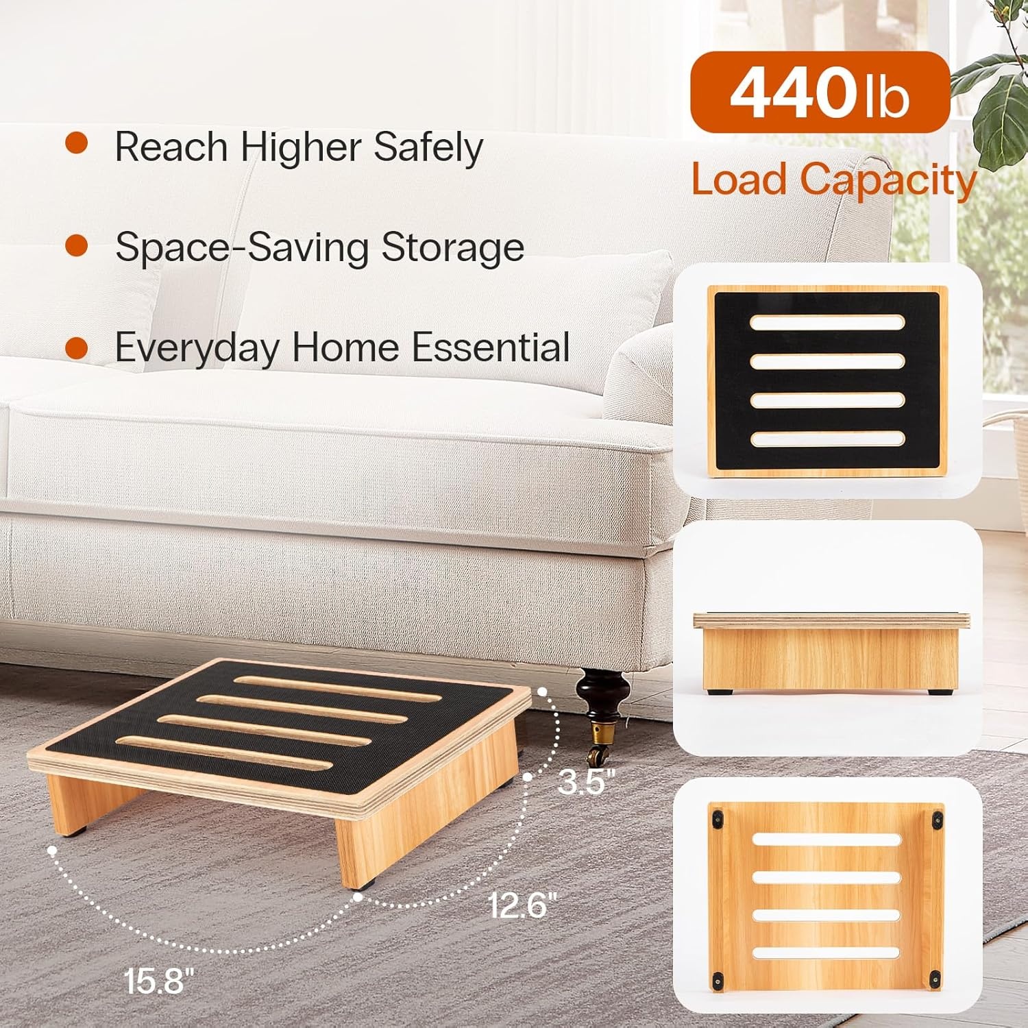 image:imageStrongTek 35 One Step Stool for Adults Sturdy Wooden Riser with NonSlip Rubber Top 440 lb Capacity No Assembly Required Portable for Kitchen Bathroom Bedside Kids amp Seniors35Natural