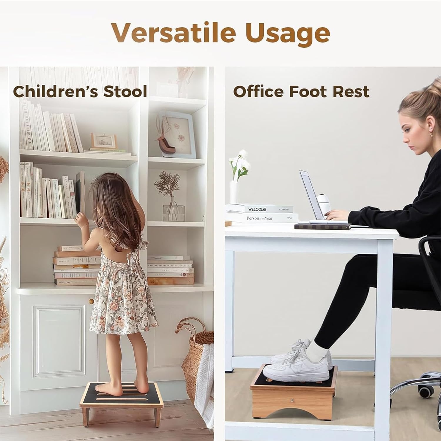 image:imageStrongTek 35 One Step Stool for Adults Sturdy Wooden Riser with NonSlip Rubber Top 440 lb Capacity No Assembly Required Portable for Kitchen Bathroom Bedside Kids amp Seniors5Natural