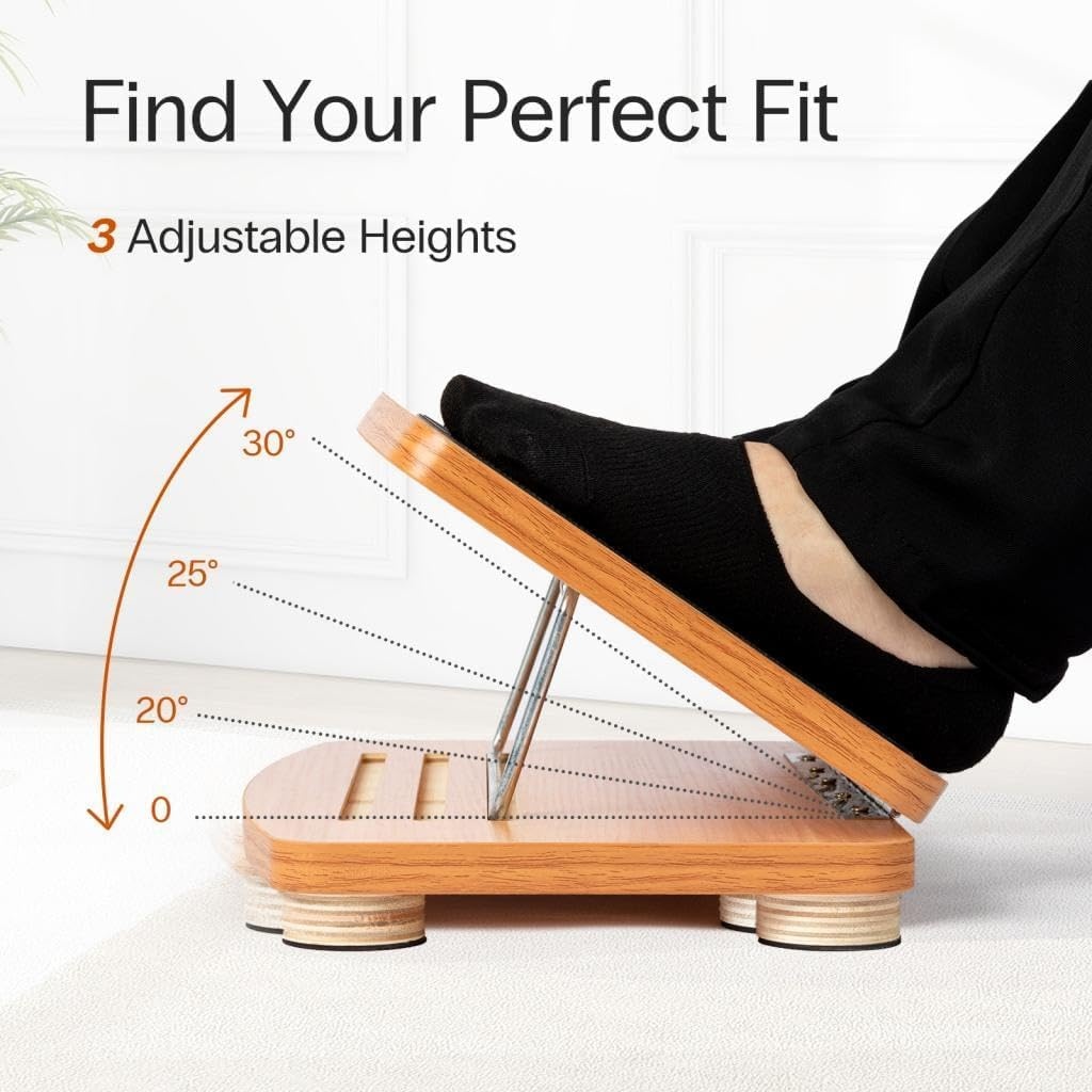 image:imageStrongTek Adjustable Wooden Foot Rest for Under Desk Ergonomic Office Footstool with 3 Height Levels Improves Posture amp Leg Circulation Comfortable Foot Support for Work amp Home