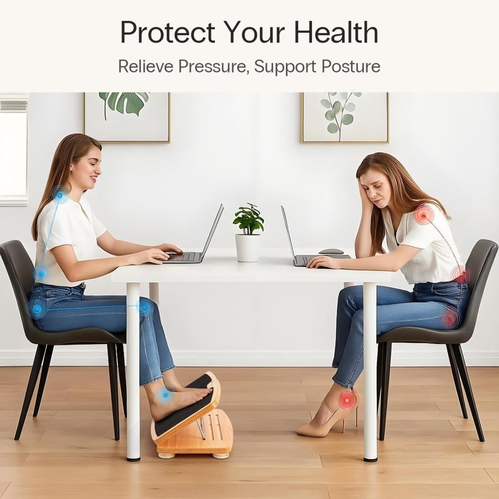 image:imageStrongTek Adjustable Wooden Foot Rest for Under Desk Ergonomic Office Footstool with 3 Height Levels Improves Posture amp Leg Circulation Comfortable Foot Support for Work amp Home