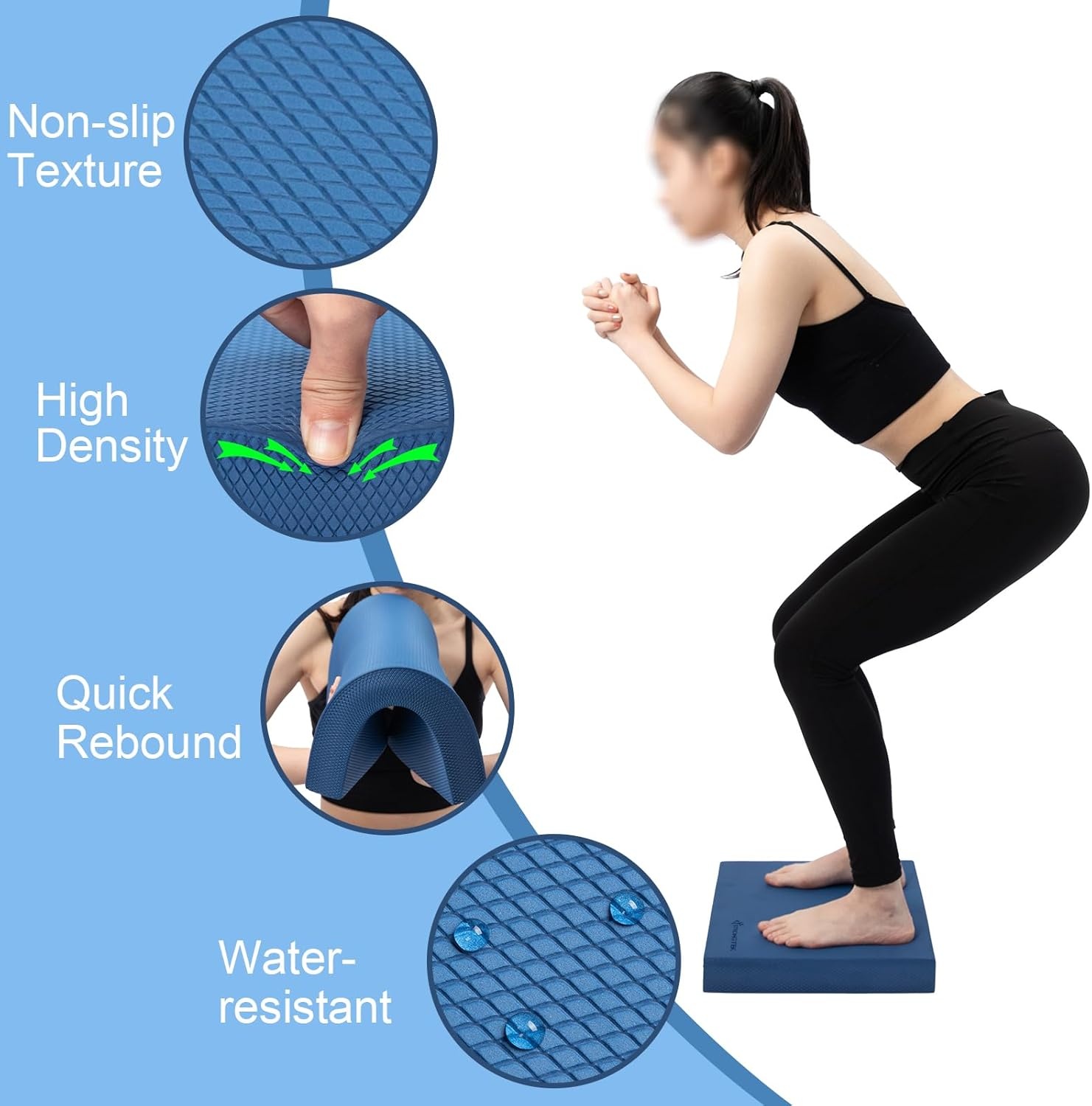 image:imageStrongTek Professional Foam Exercise Balance Pad 158 x 13 x 2 HighDensity TPE Foam Knee Pad NonSlip amp WaterResistant for Balance Training Physical Therapy Yoga and MoreBlue
