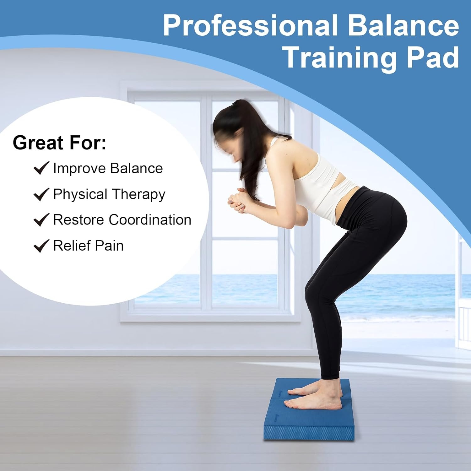 image:imageStrongTek Professional Foam Exercise Balance Pad 158 x 13 x 2 HighDensity TPE Foam Knee Pad NonSlip amp WaterResistant for Balance Training Physical Therapy Yoga and MoreBlueSet of 2