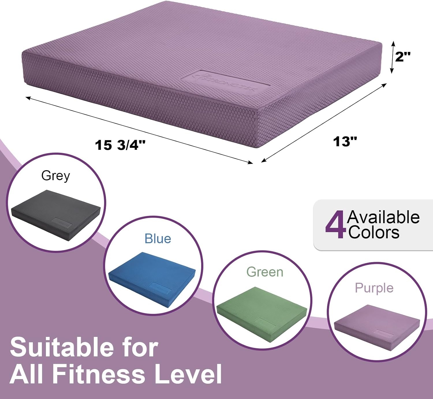 image:imageStrongTek Professional Foam Exercise Balance Pad 158 x 13 x 2 HighDensity TPE Foam Knee Pad NonSlip amp WaterResistant for Balance Training Physical Therapy Yoga and MorePurple