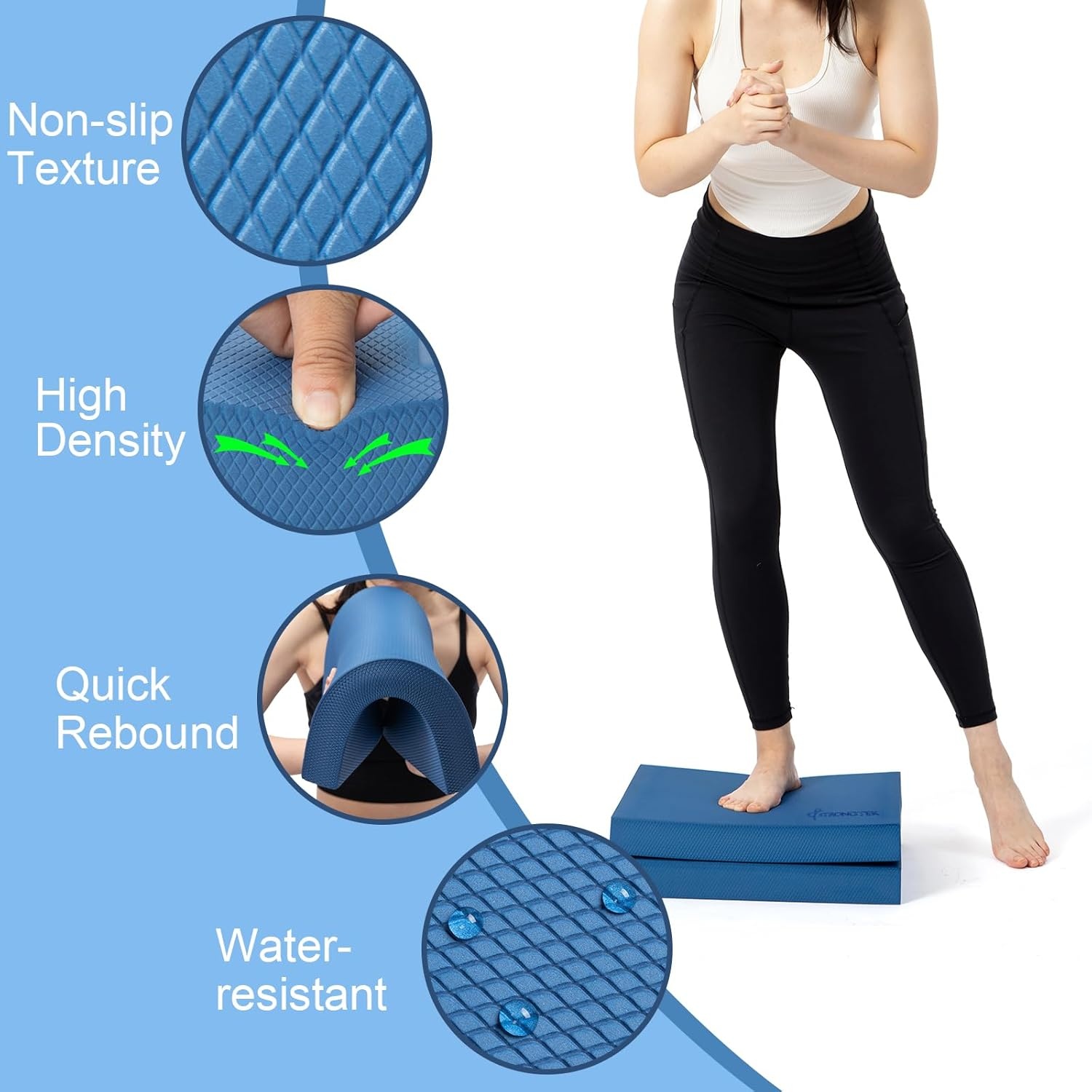 image:imageStrongTek Professional Foam Exercise Balance Pad 158 x 13 x 2 HighDensity TPE Foam Knee Pad NonSlip amp WaterResistant for Balance Training Physical Therapy Yoga and MoreBlueSet of 2