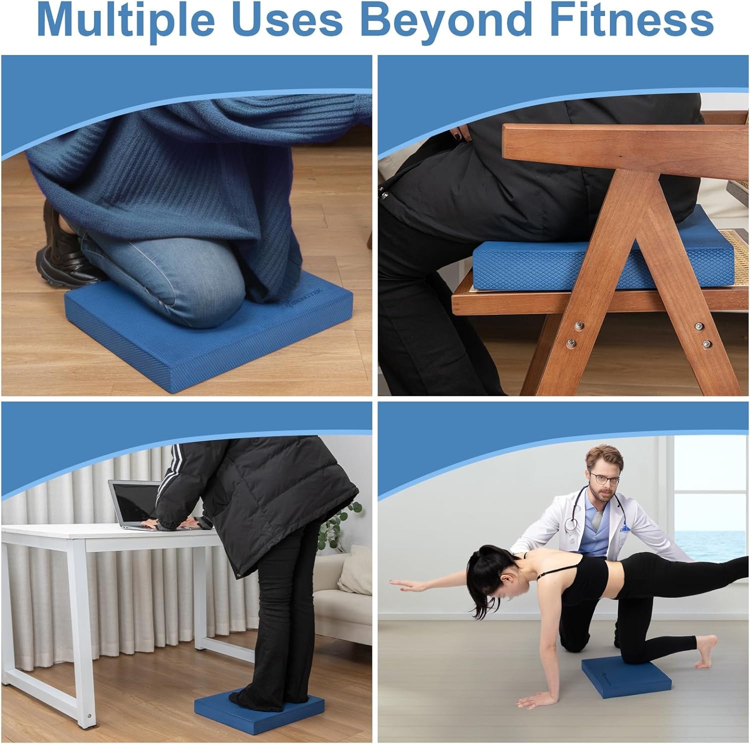 image:imageStrongTek Professional Foam Exercise Balance Pad 158 x 13 x 2 HighDensity TPE Foam Knee Pad NonSlip amp WaterResistant for Balance Training Physical Therapy Yoga and MoreBlue