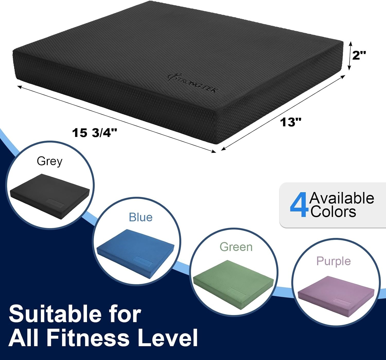image:imageStrongTek Professional Foam Exercise Balance Pad 158 x 13 x 2 HighDensity TPE Foam Knee Pad NonSlip amp WaterResistant for Balance Training Physical Therapy Yoga and MoreBlack