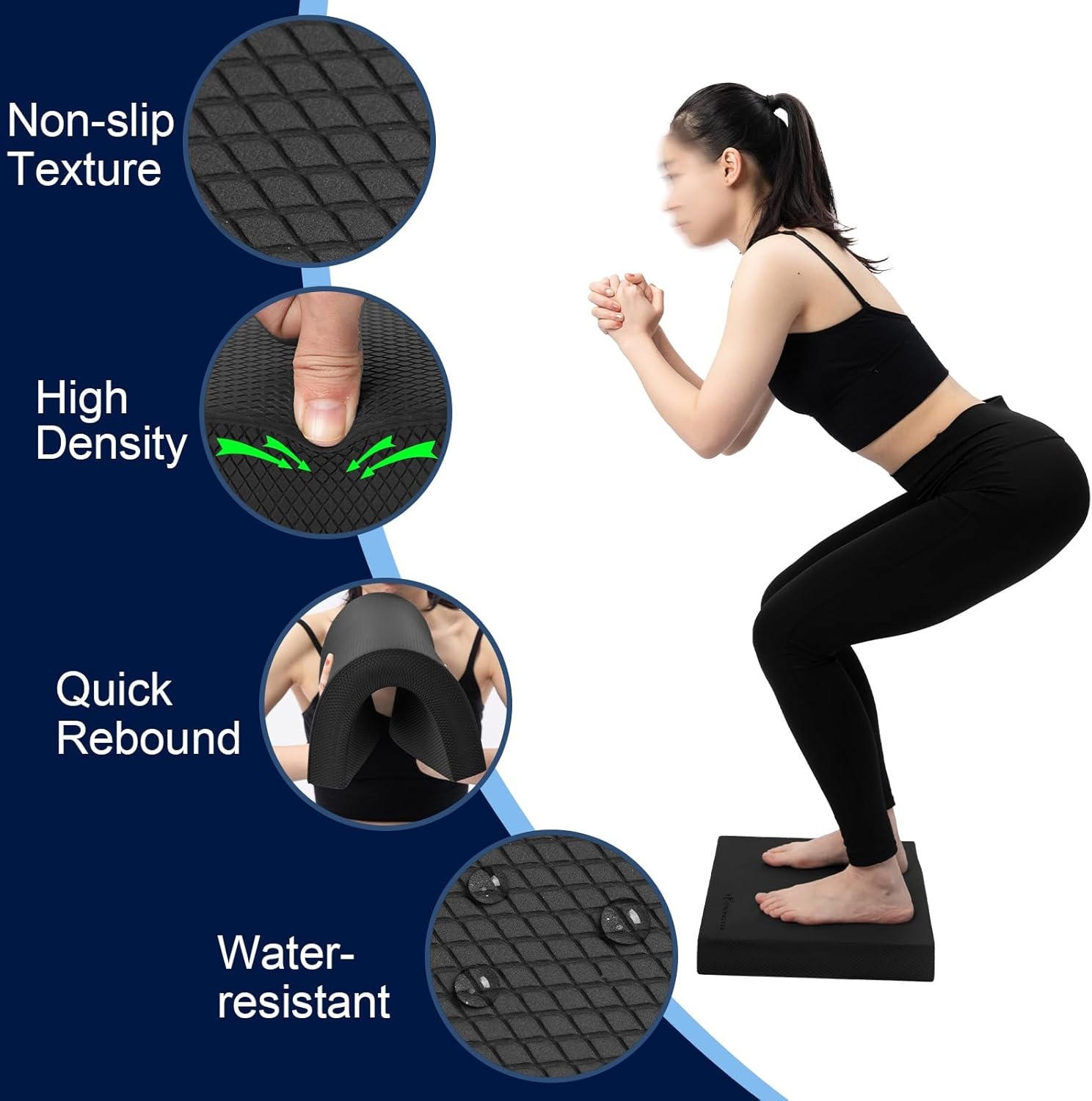 image:imageStrongTek Professional Foam Exercise Balance Pad 158 x 13 x 2 HighDensity TPE Foam Knee Pad NonSlip amp WaterResistant for Balance Training Physical Therapy Yoga and MoreBlack