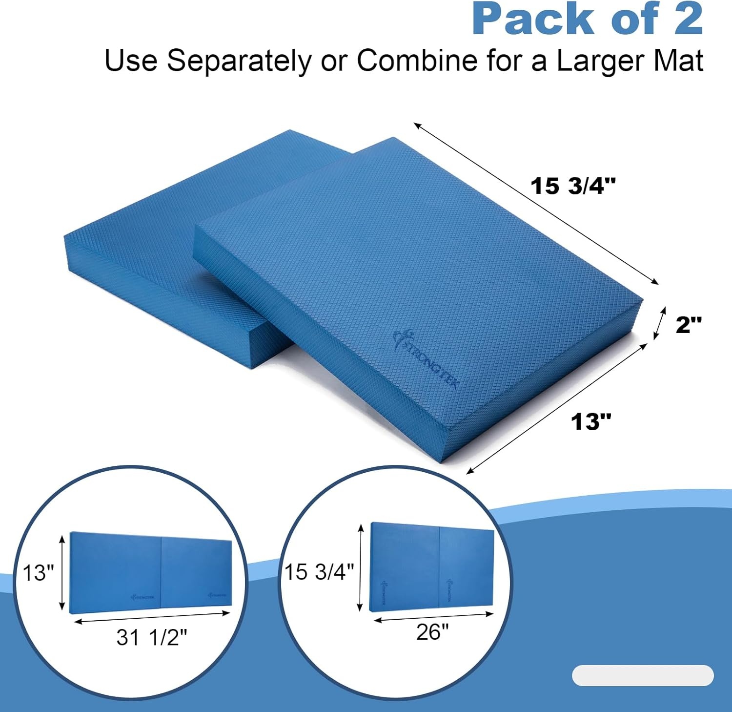 image:imageStrongTek Professional Foam Exercise Balance Pad 158 x 13 x 2 HighDensity TPE Foam Knee Pad NonSlip amp WaterResistant for Balance Training Physical Therapy Yoga and MoreBlueSet of 2