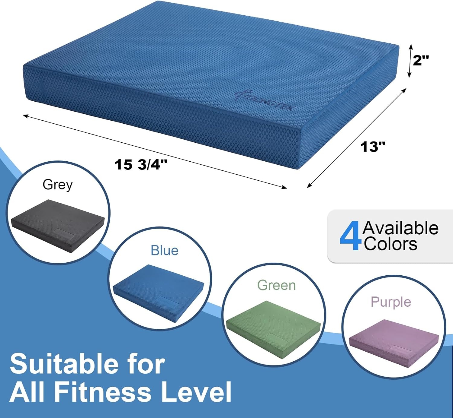 image:imageStrongTek Professional Foam Exercise Balance Pad 158 x 13 x 2 HighDensity TPE Foam Knee Pad NonSlip amp WaterResistant for Balance Training Physical Therapy Yoga and MoreBlue