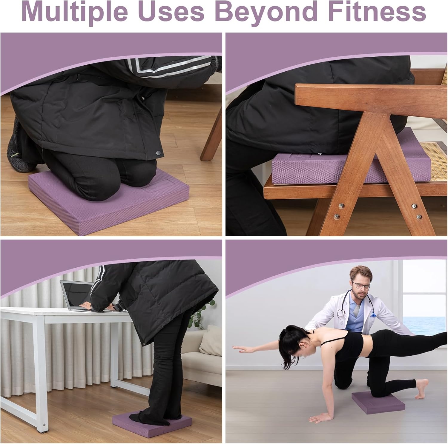 image:imageStrongTek Professional Foam Exercise Balance Pad 158 x 13 x 2 HighDensity TPE Foam Knee Pad NonSlip amp WaterResistant for Balance Training Physical Therapy Yoga and MorePurple