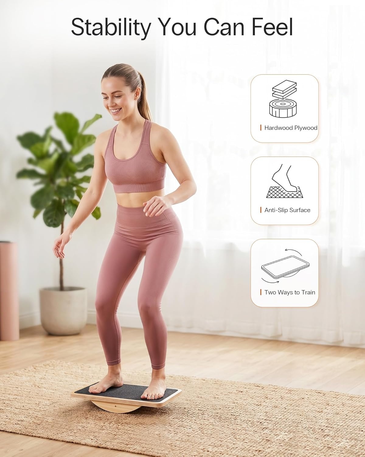 image:imageStrongTek Professional Wooden Balance Board Rocker Board Wood Standing Desk Accessory Balancing Board for Under Desk Anti Slip Roller Core Strength Stability Office Wobble BoardsStandardBasic