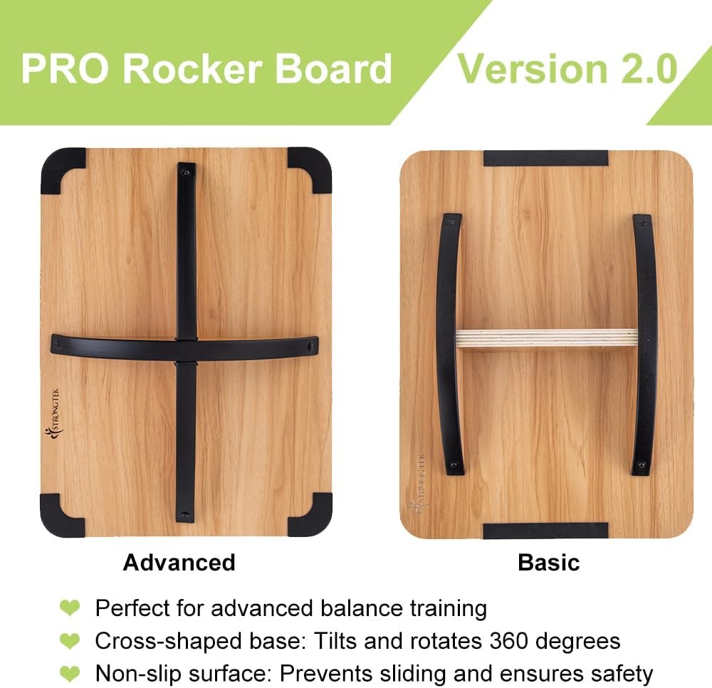 image:imageStrongTek Professional Wooden Balance Board Rocker Board Wood Standing Desk Accessory Balancing Board for Under Desk Anti Slip Roller Core Strength Stability Office Wobble BoardsExtra LargeAdvanced360 Rotation