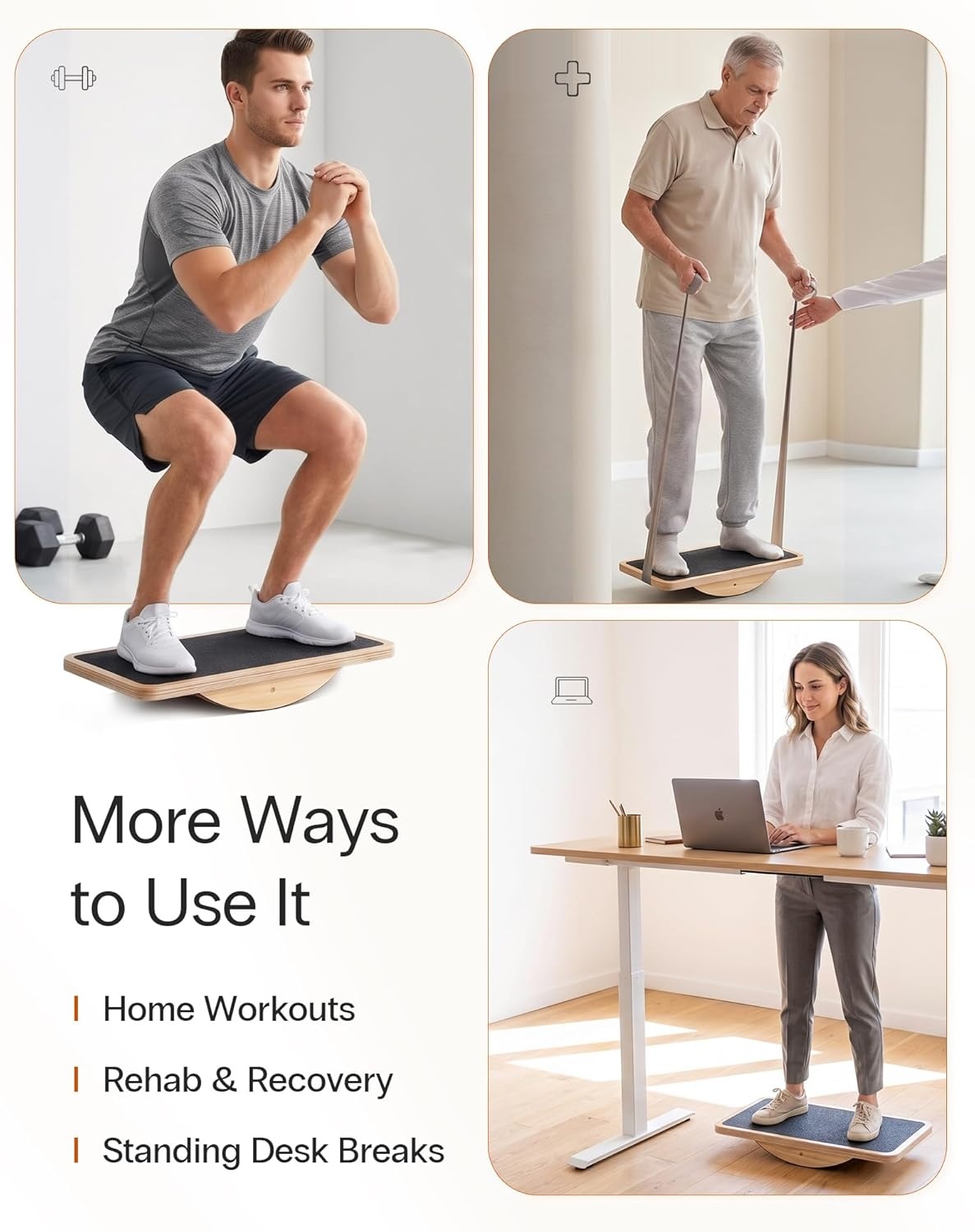 image:imageStrongTek Professional Wooden Balance Board Rocker Board Wood Standing Desk Accessory Balancing Board for Under Desk Anti Slip Roller Core Strength Stability Office Wobble BoardsExtra LargeBasic