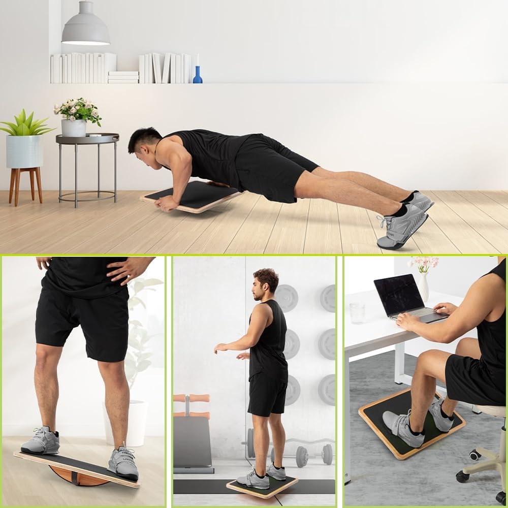 image:imageStrongTek Professional Wooden Balance Board Rocker Board Wood Standing Desk Accessory Balancing Board for Under Desk Anti Slip Roller Core Strength Stability Office Wobble BoardsExtra LargeAdvanced360 Rotation