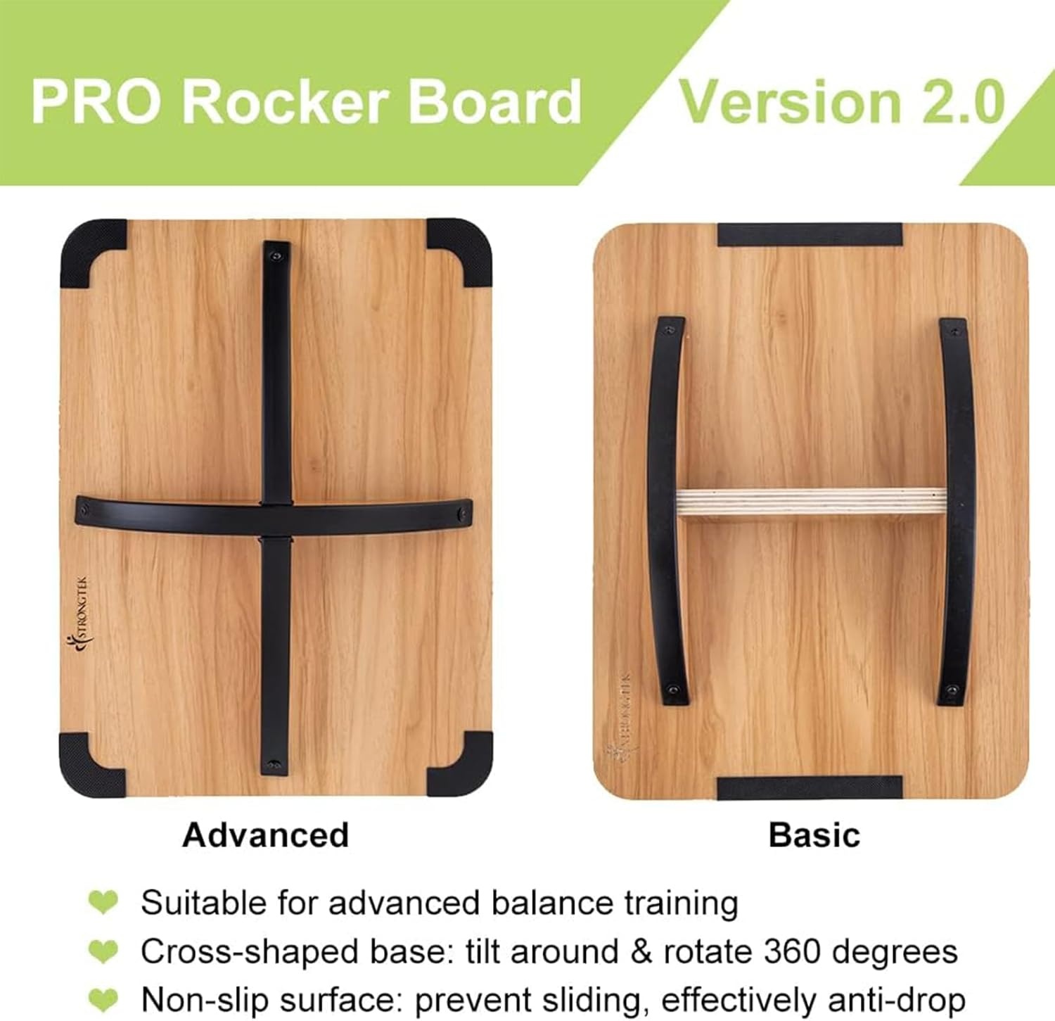 image:imageStrongTek Professional Wooden Balance Board Rocker Board Wood Standing Desk Accessory Balancing Board for Under Desk Anti Slip Roller Core Strength Stability Office Wobble BoardsStandardAdvanced360 Rotation