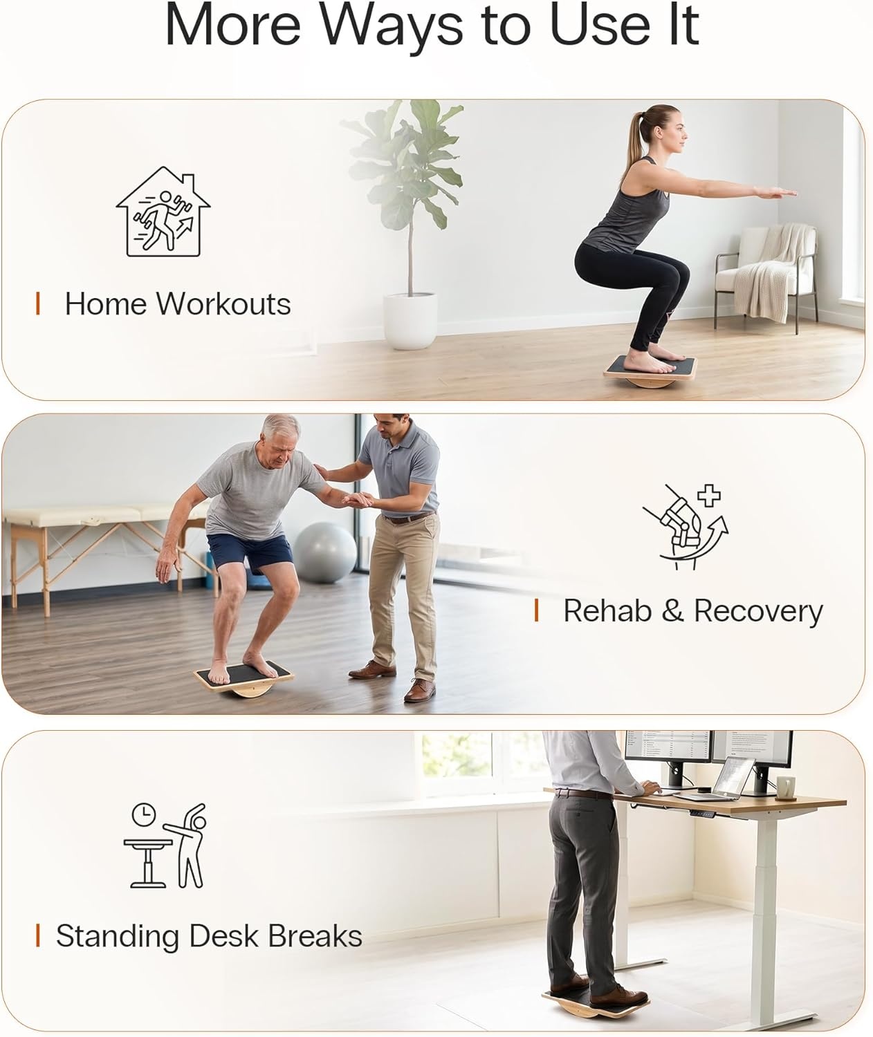 image:imageStrongTek Professional Wooden Balance Board Rocker Board Wood Standing Desk Accessory Balancing Board for Under Desk Anti Slip Roller Core Strength Stability Office Wobble BoardsStandardBasic
