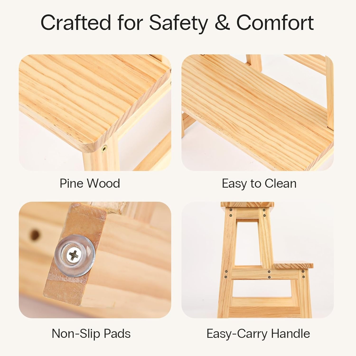 image:imageStrongTek Solid Wood Step Stool for Adults 300 lbs Capacity Durable amp Lightweight Design with AntiSlip Feet Easy Assembly Portable for Kitchen Bathroom amp Bedroom 17 Tall
