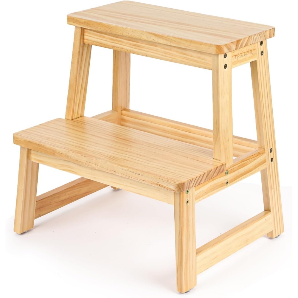 image:imageStrongTek Solid Wood Step Stool for Adults 300 lbs Capacity Durable amp Lightweight Design with AntiSlip Feet Easy Assembly Portable for Kitchen Bathroom amp Bedroom 17 Tall