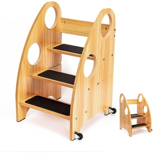 image:imageStrongTek Kids Step Stool Step Ladder with Wheels amp Safety Handles 3Tier Wooden Toddler Standing Tower Convertible Chair with NonSlip Steps 350 lbs Capacity for Kitchen amp Bathroom