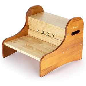 image:imageStrongTek Wooden 2Step Stool Lightweight Pine Wood Step Stool with NonSlip Pads EasyClean Personalized Name Display Stool for Bedroom Playroom and Home Use