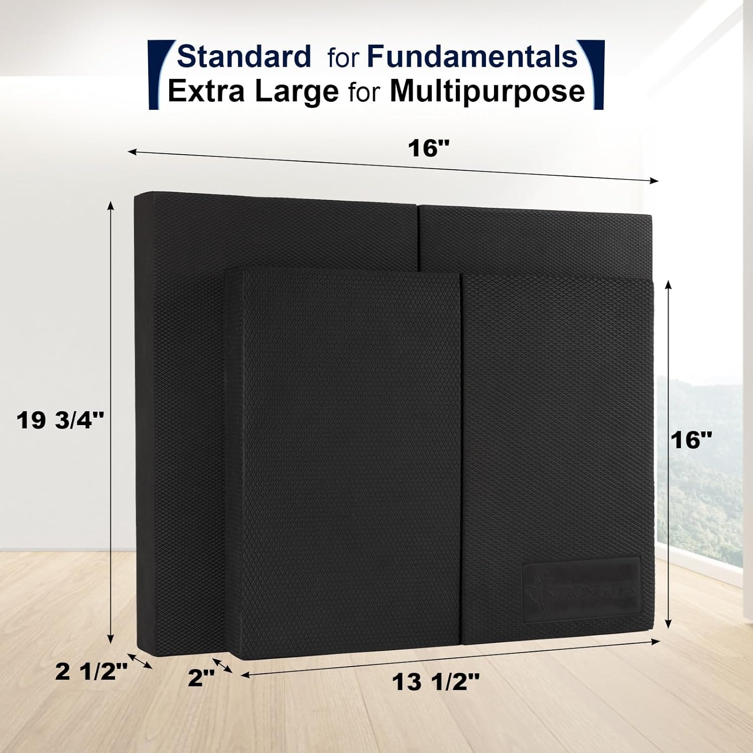 image:imageStrongTek 2in1 NonSlip Balance Pad HighDensity Foam Cushion Supportive Exercise Mat amp Knee Pad for Core Training Yoga Pilates Physical Therapy Stability Training Stretching and RehabXLBLACK