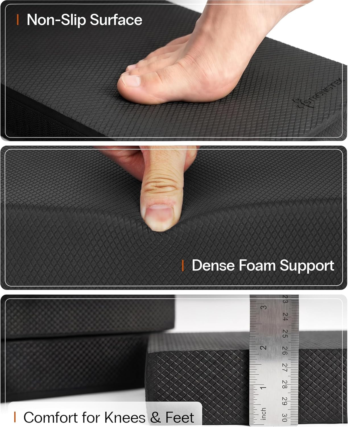 image:imageStrongTek 2in1 NonSlip Balance Pad HighDensity Foam Cushion Supportive Exercise Mat amp Knee Pad for Core Training Yoga Pilates Physical Therapy Stability Training Stretching and RehabLBLACK