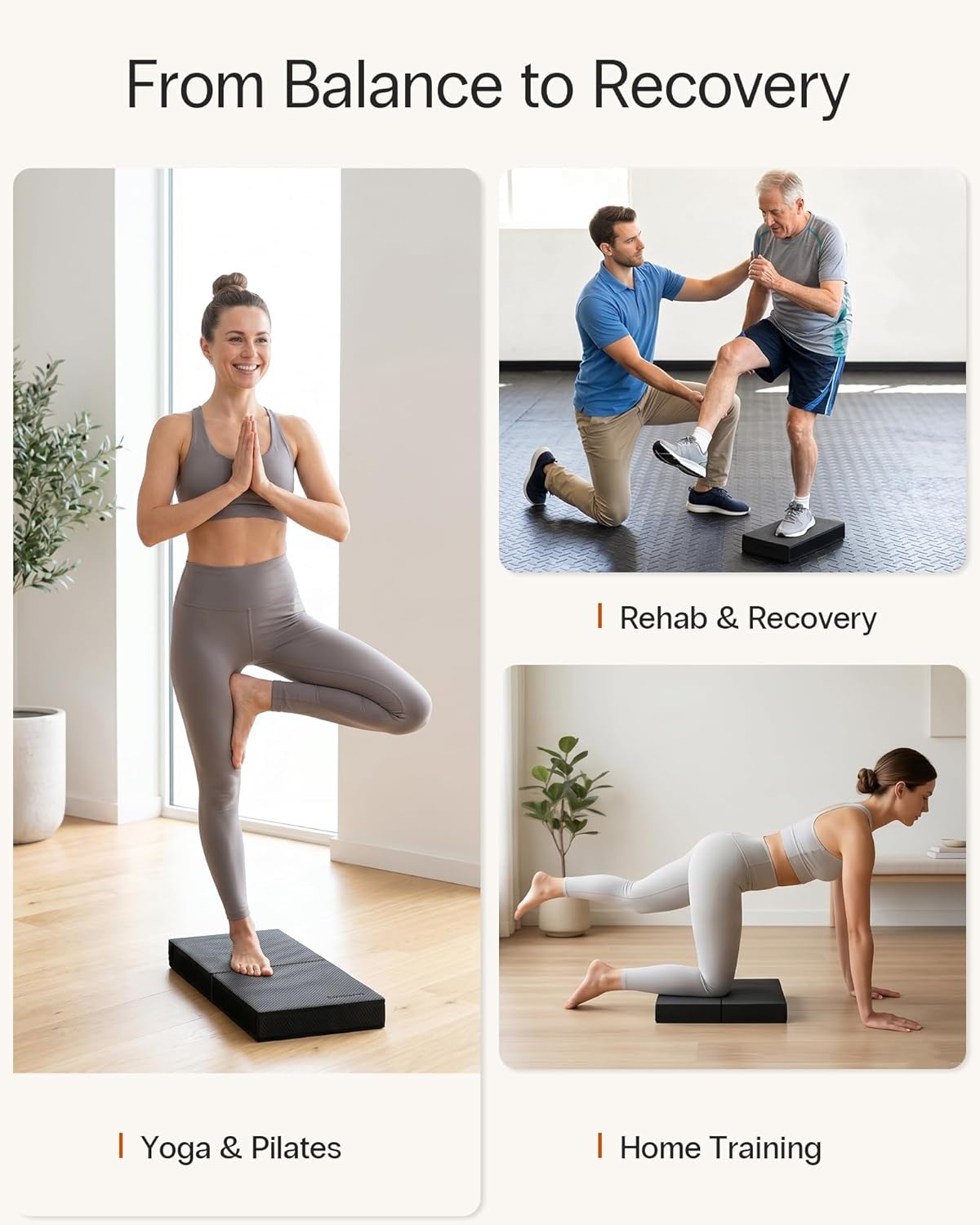 image:imageStrongTek 2in1 NonSlip Balance Pad HighDensity Foam Cushion Supportive Exercise Mat amp Knee Pad for Core Training Yoga Pilates Physical Therapy Stability Training Stretching and RehabLBLACK