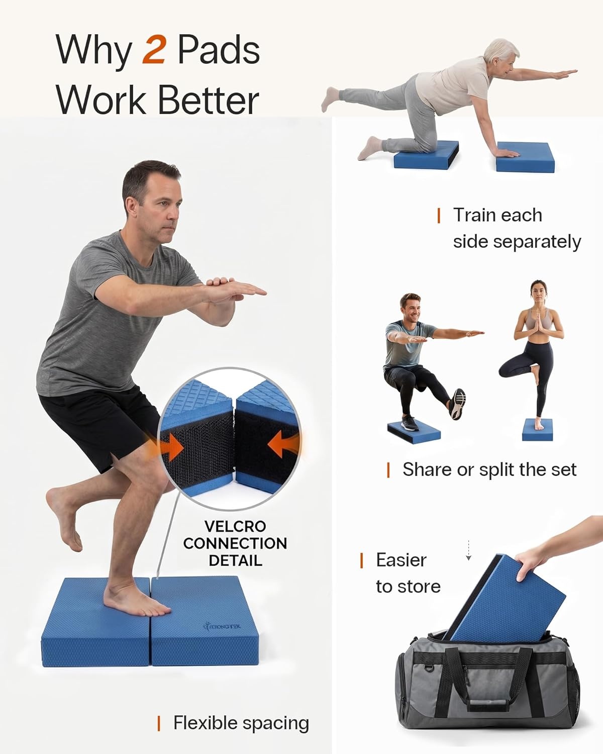 image:imageStrongTek 2in1 NonSlip Balance Pad HighDensity Foam Cushion Supportive Exercise Mat amp Knee Pad for Core Training Yoga Pilates Physical Therapy Stability Training Stretching and RehabXLBLUE