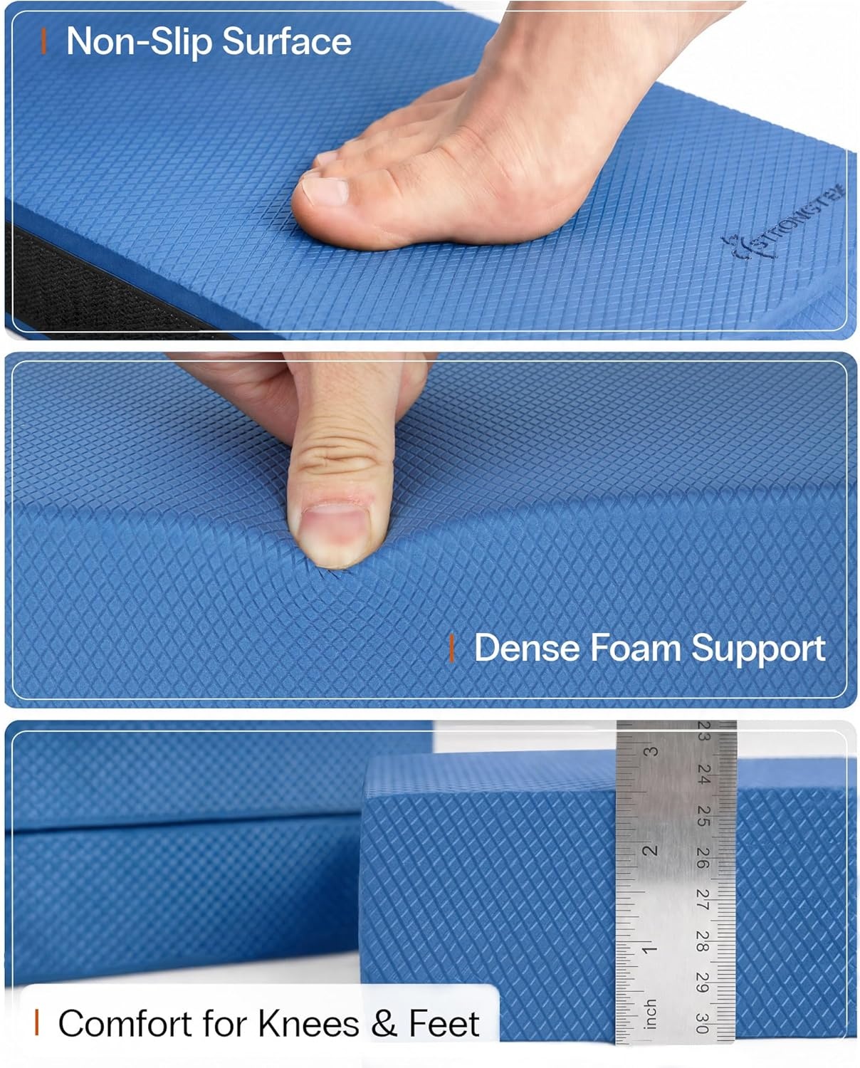 image:imageStrongTek 2in1 NonSlip Balance Pad HighDensity Foam Cushion Supportive Exercise Mat amp Knee Pad for Core Training Yoga Pilates Physical Therapy Stability Training Stretching and RehabXLBLUE