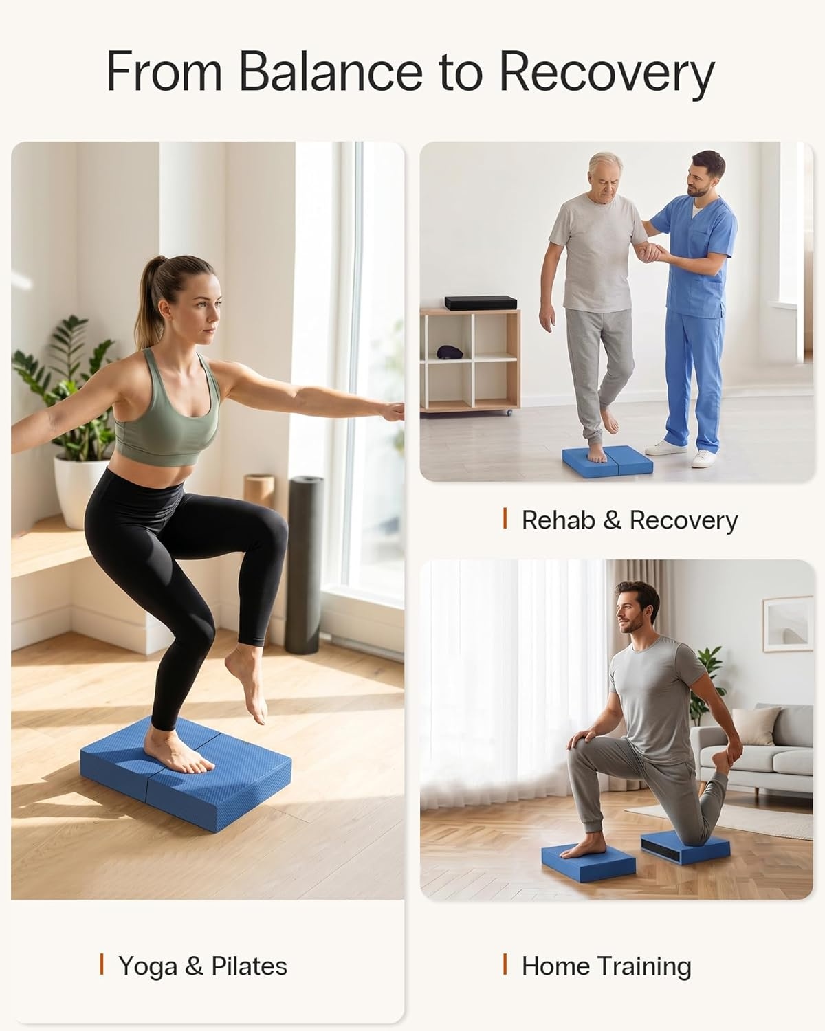 image:imageStrongTek 2in1 NonSlip Balance Pad HighDensity Foam Cushion Supportive Exercise Mat amp Knee Pad for Core Training Yoga Pilates Physical Therapy Stability Training Stretching and RehabXLBLUE