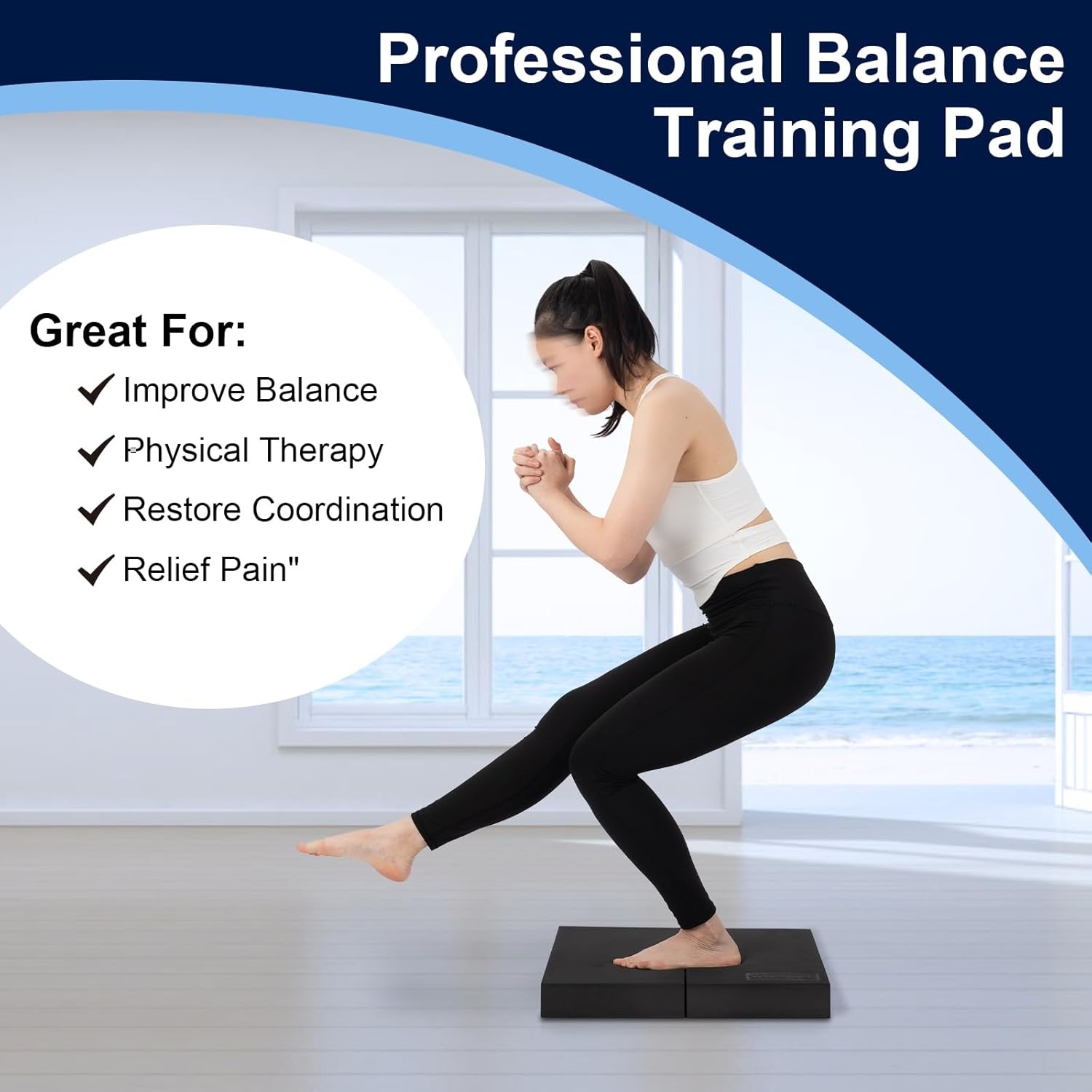 image:imageStrongTek 2in1 NonSlip Balance Pad HighDensity Foam Cushion Supportive Exercise Mat amp Knee Pad for Core Training Yoga Pilates Physical Therapy Stability Training Stretching and RehabXLBLACK