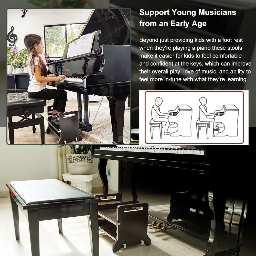 image:imageStrongTek Adjustable Piano Footrest for Kids Durable Plywood 5 Height Levels NonSlip Base Secure Foot Platform for Piano or Harp Lessons Recitals amp Daily Practice