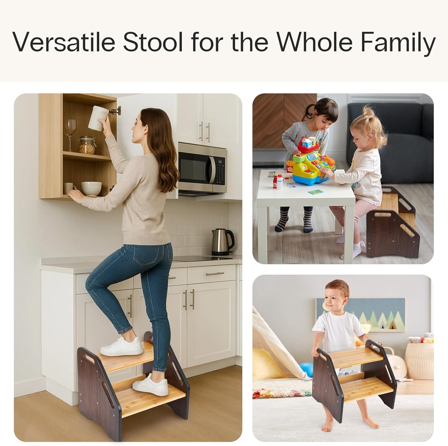 image:imageStrongTek Bamboo Kids Step Stool with Handles 15 Wide NonSlip Steps 350 lb Capacity Portable 2Step Wooden Footstool Easy to Assemble amp Clean Ideal for Bathroom Kitchen Sink amp Toilet
