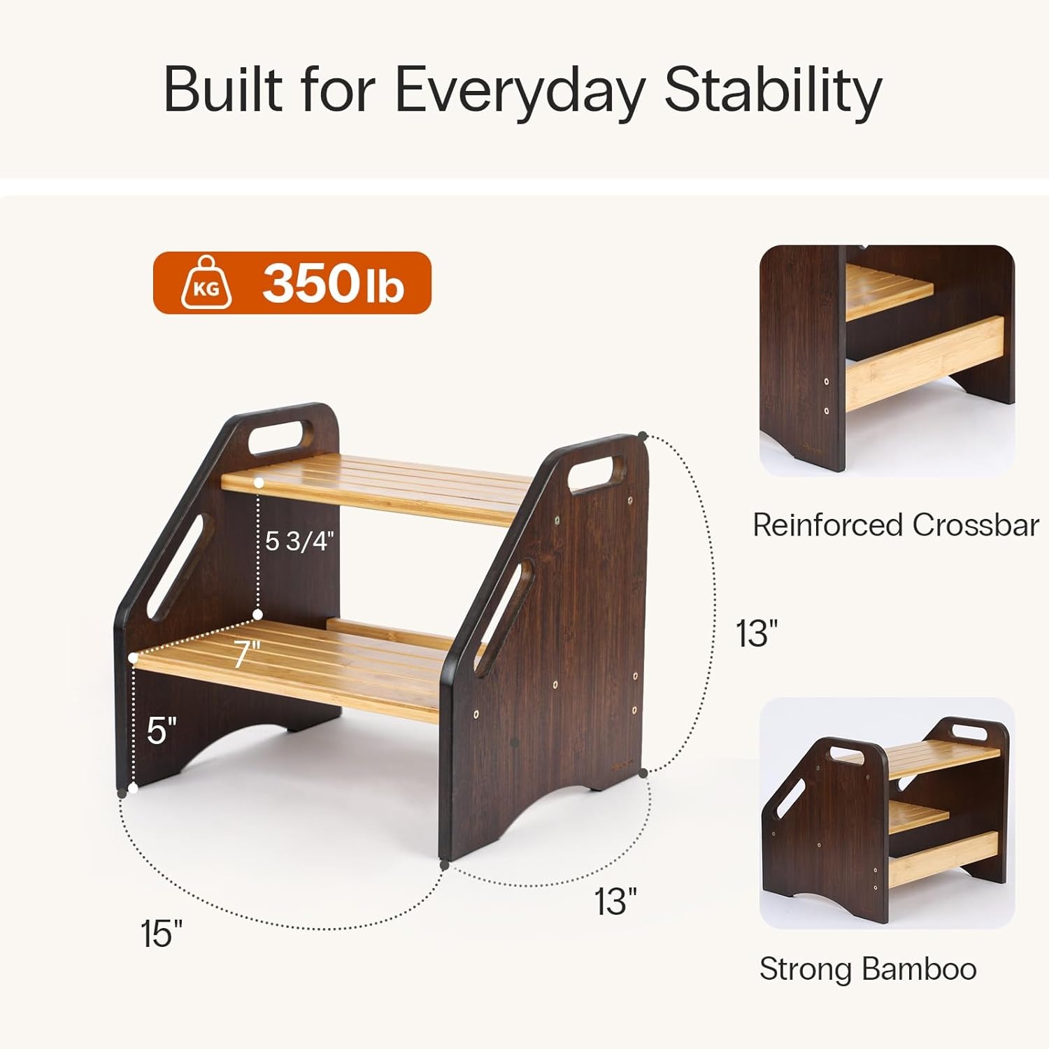 image:imageStrongTek Bamboo Kids Step Stool with Handles 15 Wide NonSlip Steps 350 lb Capacity Portable 2Step Wooden Footstool Easy to Assemble amp Clean Ideal for Bathroom Kitchen Sink amp Toilet