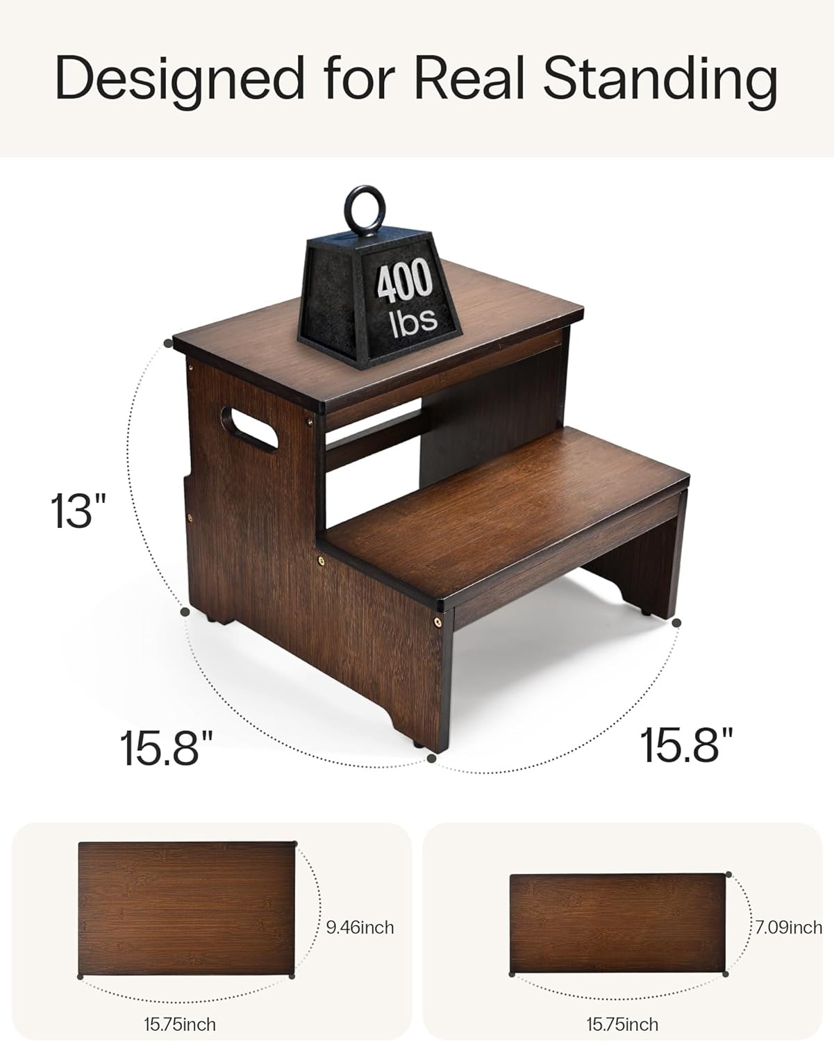 image:imageStrongTek Bed Step Stool for High Beds Large Bamboo 2Step Stool for Adults amp Seniors 400 lbs HeavyDuty NonSlip Steps Stable amp Durable Wood Step for Bedroom or BathroomDark Brown