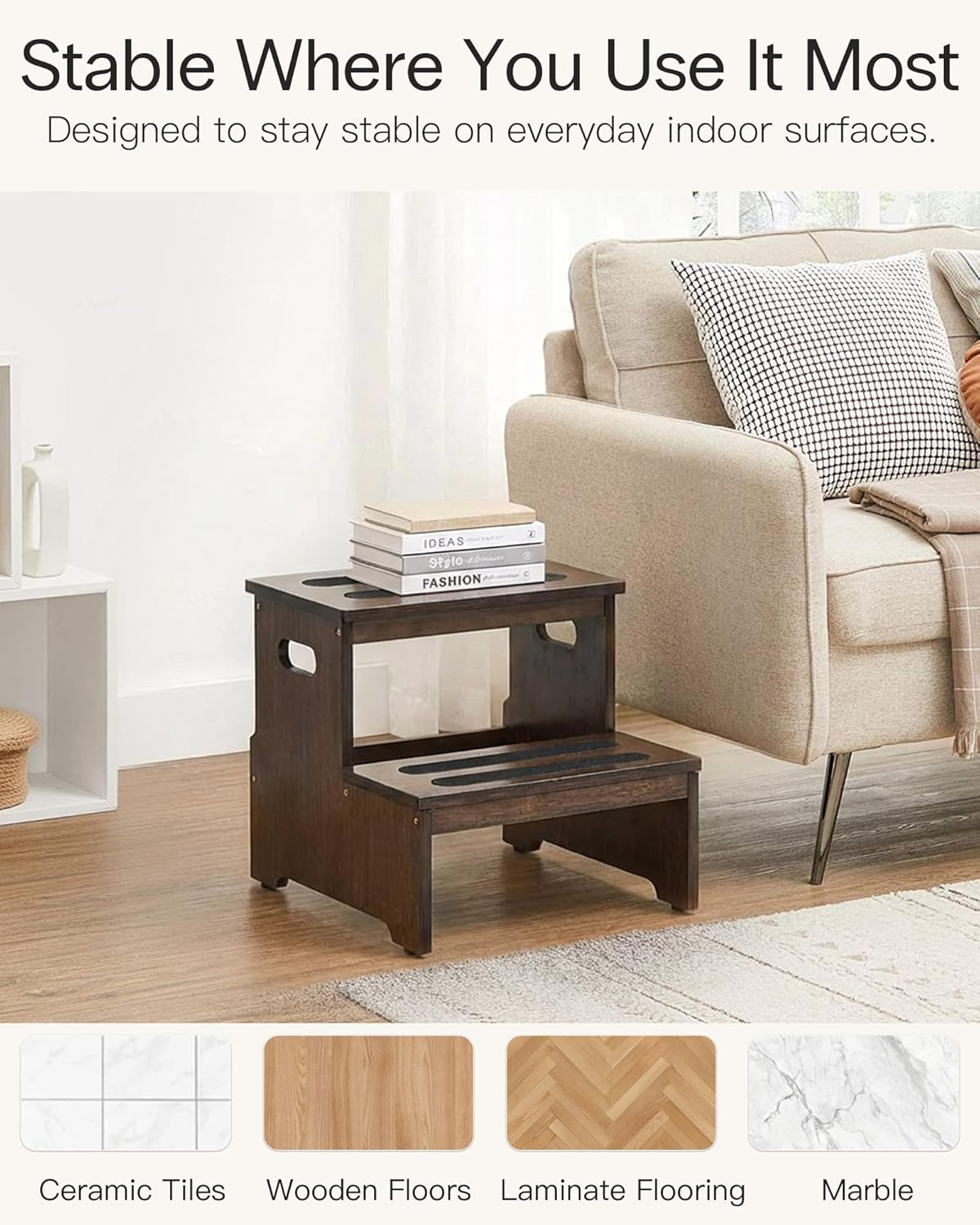 image:imageStrongTek Bed Step Stool for High Beds Large Bamboo 2Step Stool for Adults amp Seniors 400 lbs HeavyDuty NonSlip Steps Stable amp Durable Wood Step for Bedroom or BathroomDark Brown