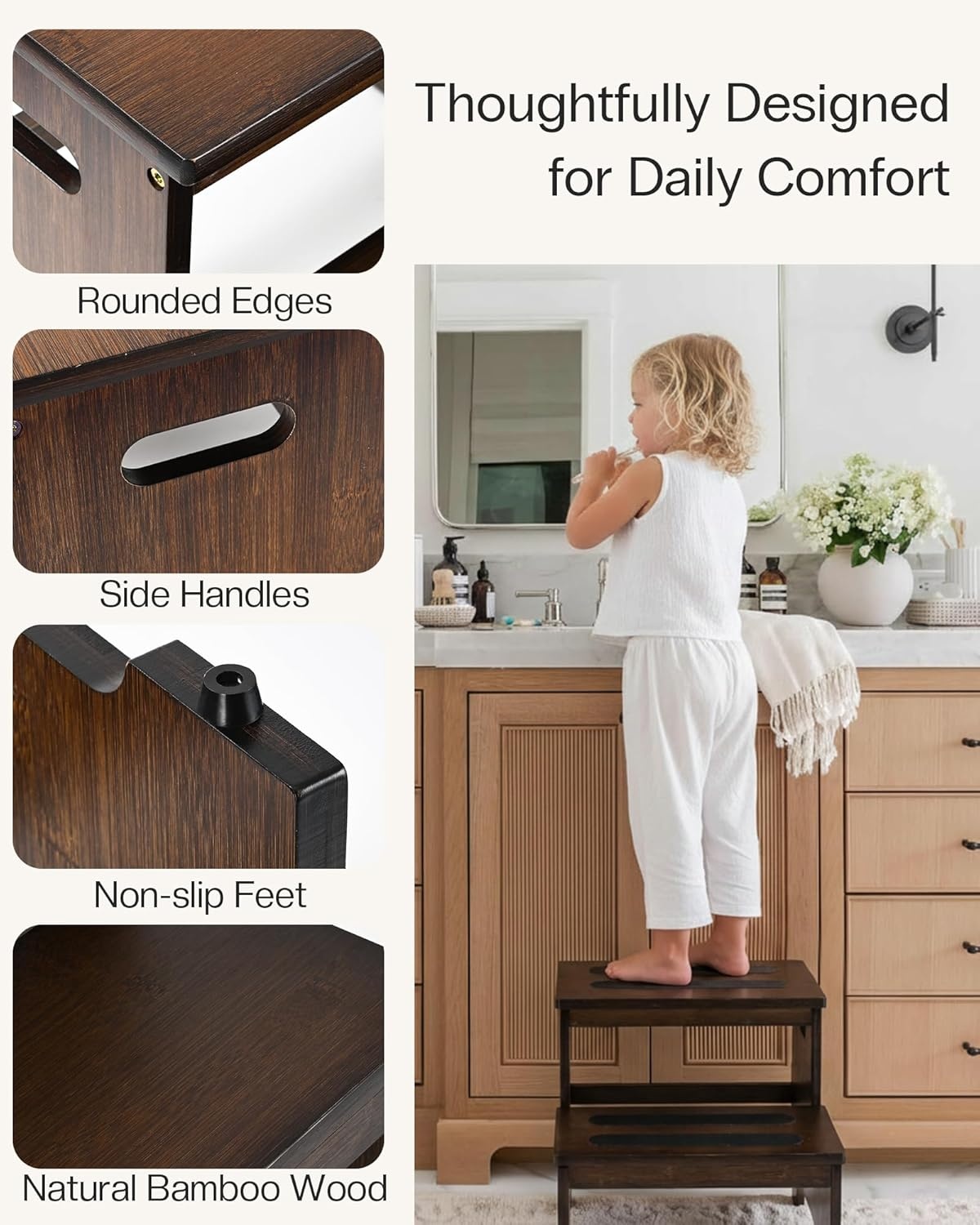 image:imageStrongTek Bed Step Stool for High Beds Large Bamboo 2Step Stool for Adults amp Seniors 400 lbs HeavyDuty NonSlip Steps Stable amp Durable Wood Step for Bedroom or BathroomDark Brown