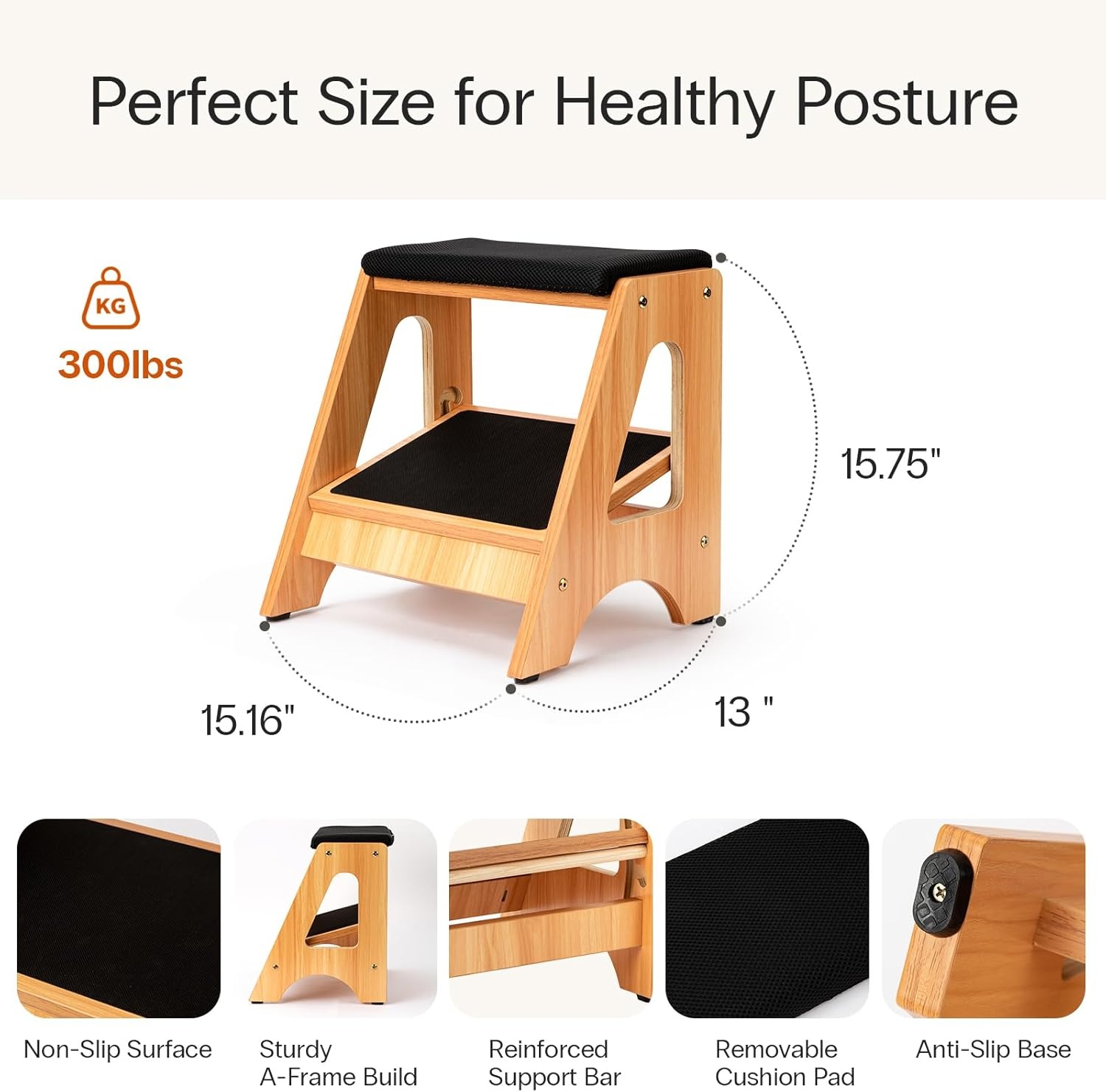 image:imageStrongTek Double Step Footrest Adjustable Wooden Foot Stool with 3 Height Levels Cushioned Top amp NonSlip Base Ergonomic Under Desk Leg Rest for Office Home