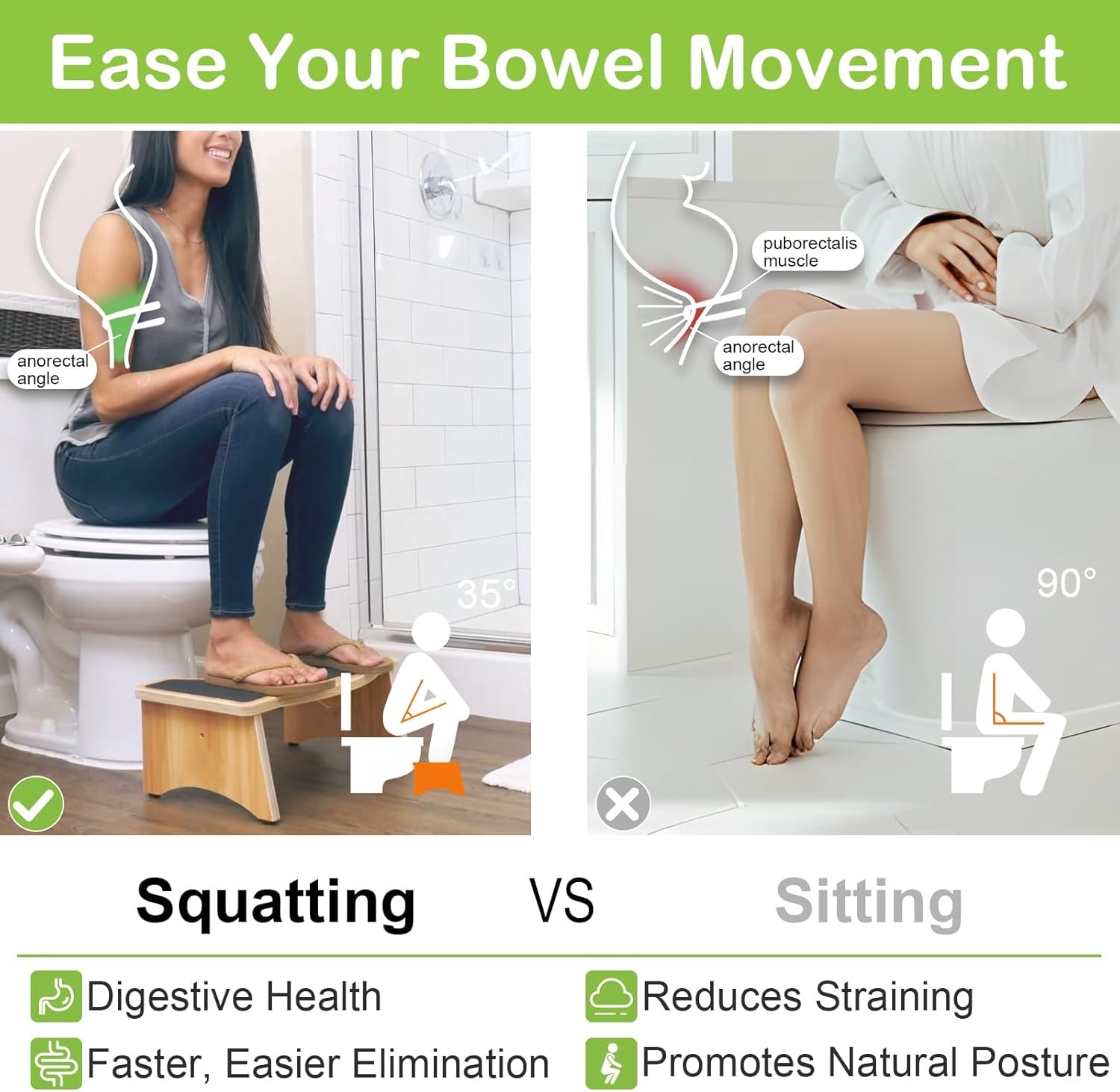 image:imageStrongTek Enhanced Squatting Toilet Stool Wooden Potty Stool for Bathroom ExtraThick Wood Sturdy 350 lbs Capacity Comfortable Toilet Stool for Kids Adults amp SeniorsNatural