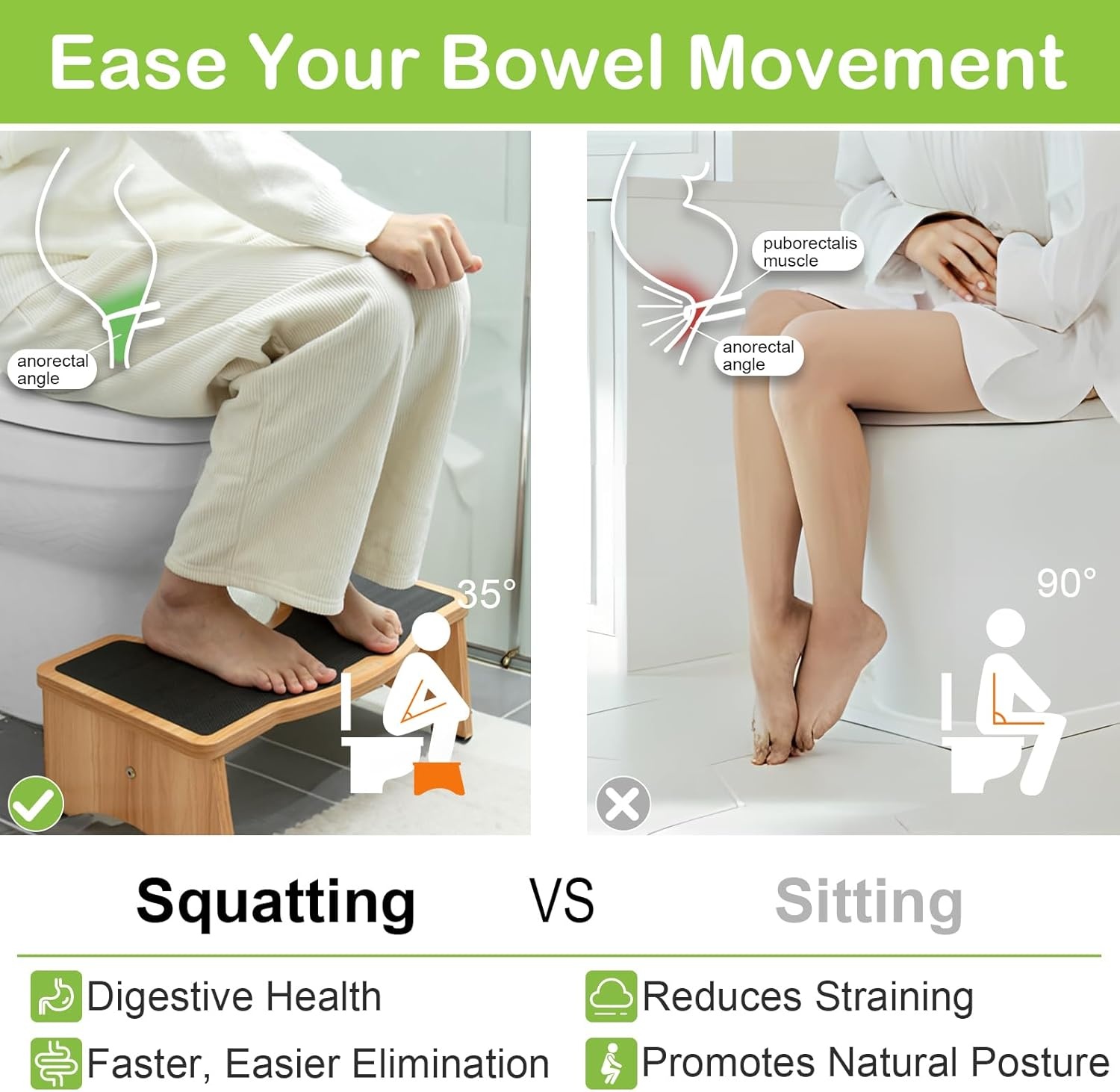 image:imageStrongTek Enhanced Squatting Toilet Stool Wooden Potty Stool for Bathroom ExtraThick Wood Sturdy 350 lbs Capacity Comfortable Toilet Stool for Kids Adults amp SeniorsNaturallarger