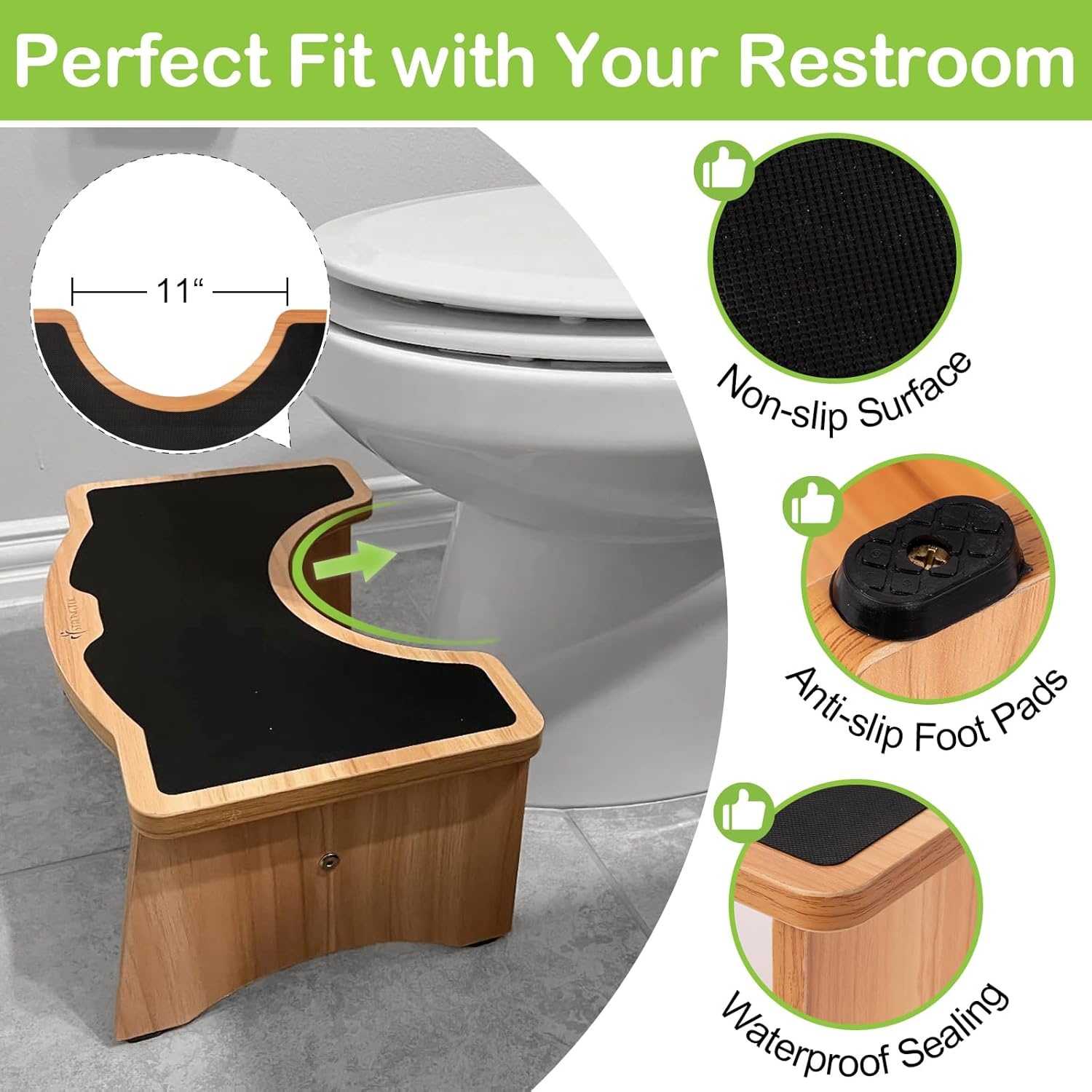 image:imageStrongTek Enhanced Squatting Toilet Stool Wooden Potty Stool for Bathroom ExtraThick Wood Sturdy 350 lbs Capacity Comfortable Toilet Stool for Kids Adults amp SeniorsNaturallarger