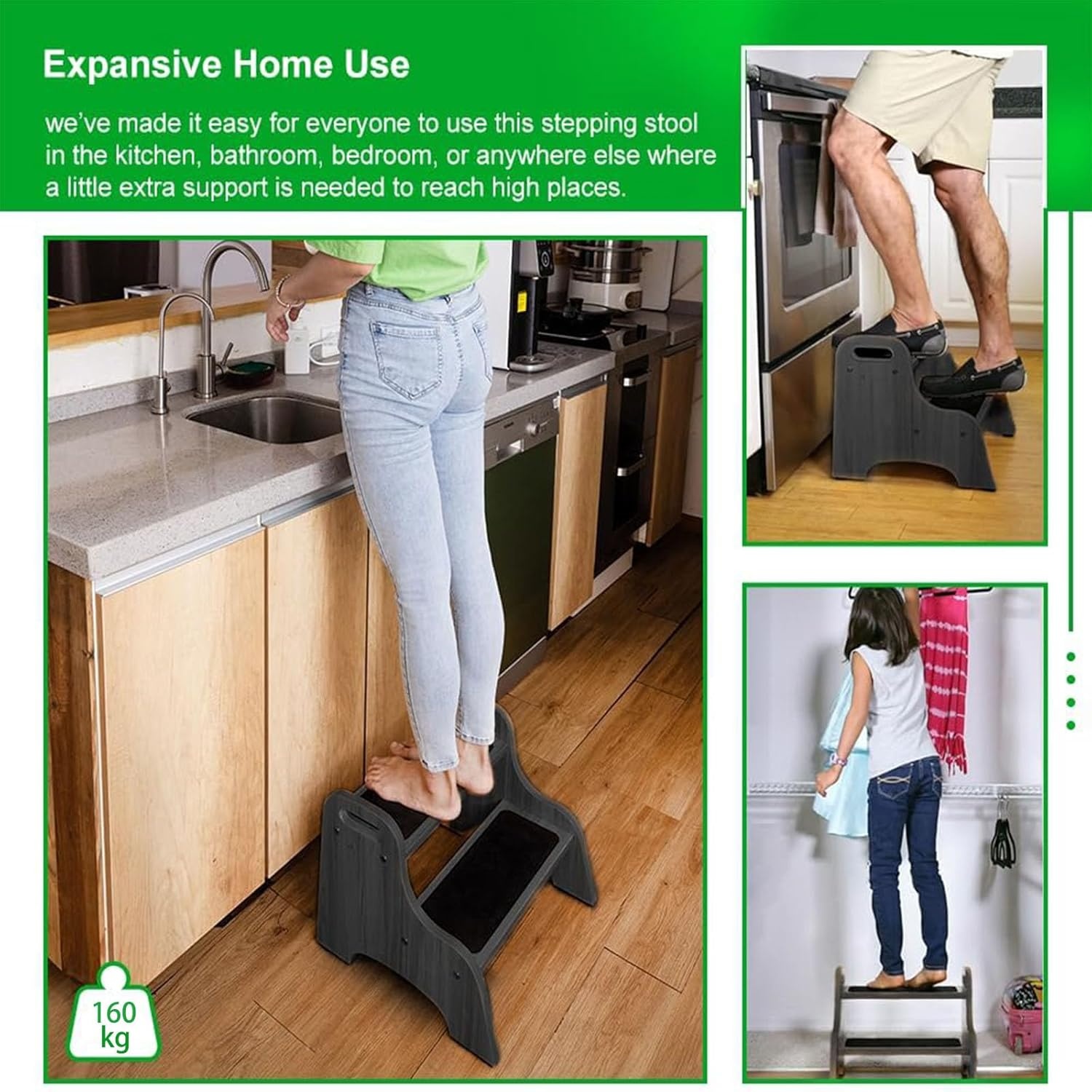 image:imageStrongTek Wooden 2Step Stool for Kids NonSlip Surface with Handles 350 lb Capacity Toddler Step Stool for Bathroom Kitchen and Bedroom NaturalEspresso