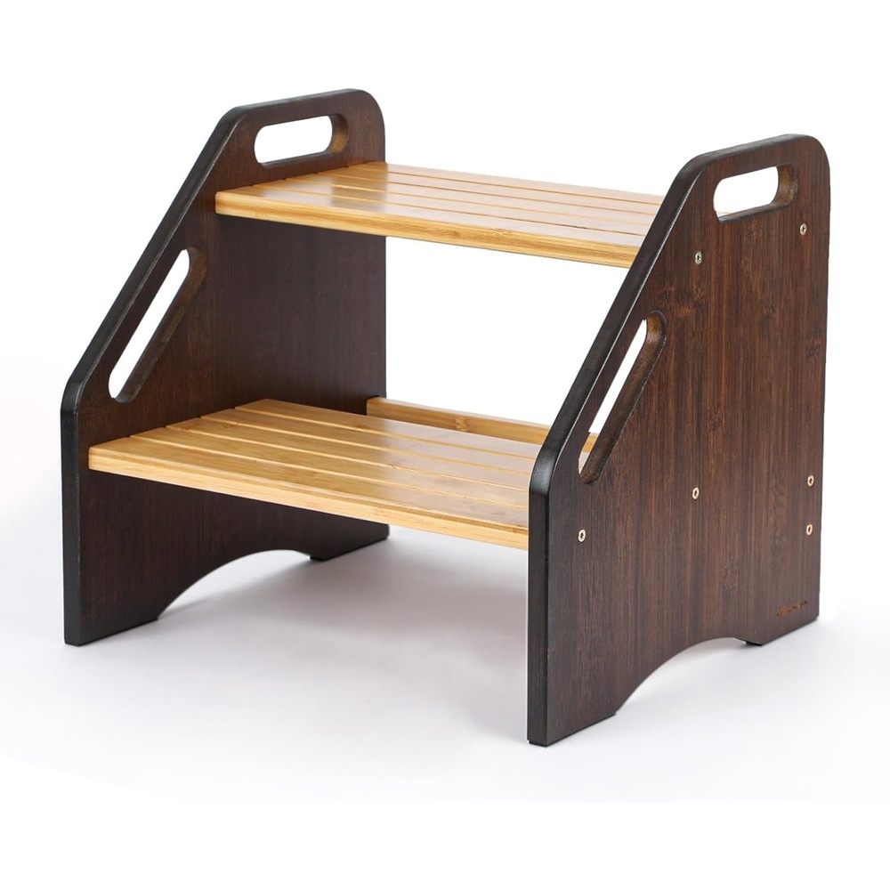 image:imageStrongTek Bamboo Kids Step Stool with Handles 15 Wide NonSlip Steps 350 lb Capacity Portable 2Step Wooden Footstool Easy to Assemble amp Clean Ideal for Bathroom Kitchen Sink amp Toilet