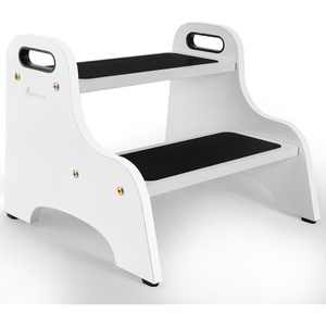 image:imageStrongTek Wooden 2Step Stool for Kids NonSlip Surface with Handles 350 lb Capacity Toddler Step Stool for Bathroom Kitchen and Bedroom NaturalWhite