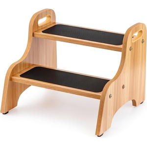 image:imageStrongTek Wooden 2Step Stool for Kids NonSlip Surface with Handles 350 lb Capacity Toddler Step Stool for Bathroom Kitchen and Bedroom NaturalWood