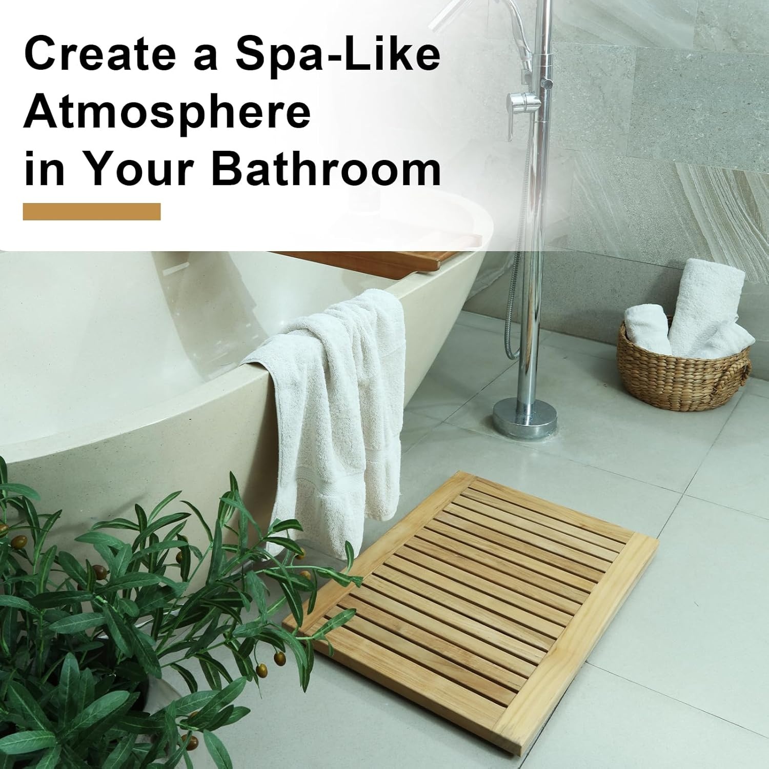 image:imageStrongTek 24 inch Teak Shower Mat WaterResistant NonSlip EasytoClean Bath Mat for Safety and Durability Ideal for Bathrooms Saunas Spas and Outdoor UseTeakslatted
